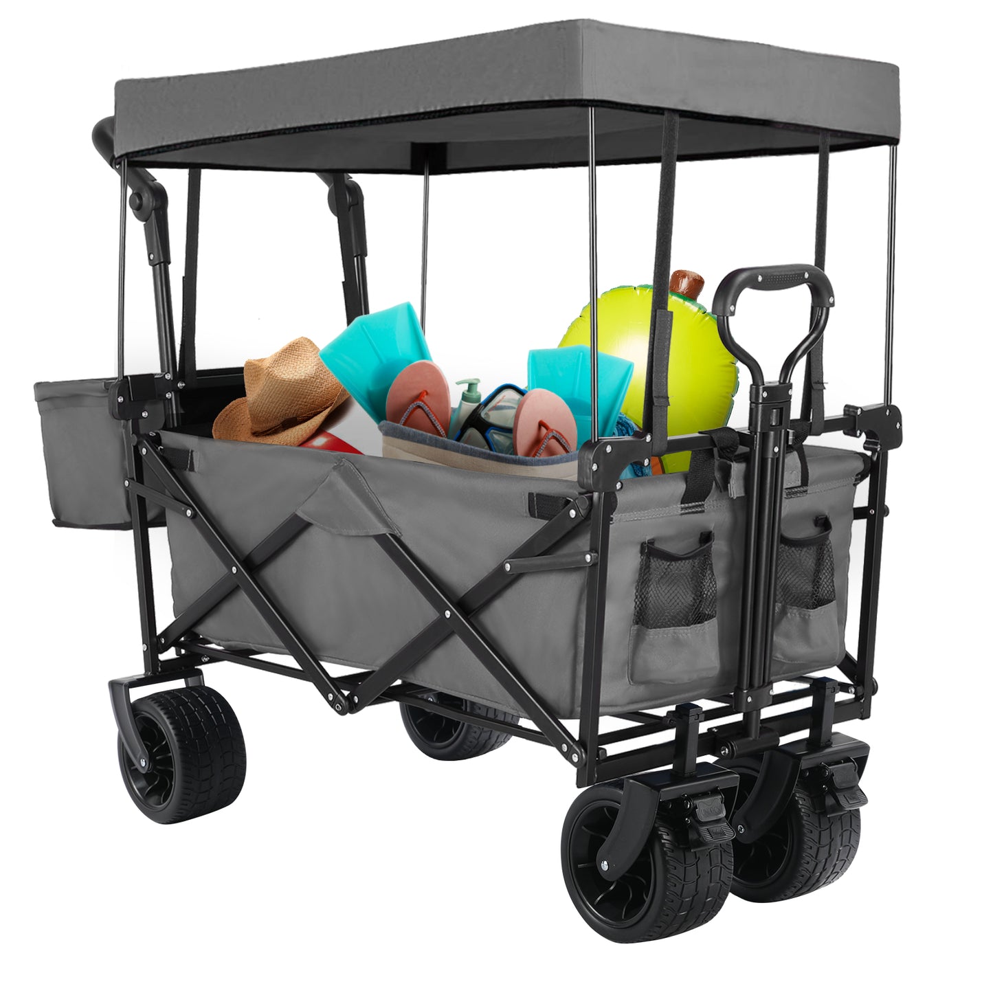 LAZY BUDDY Collapsible Utility Beach Wagon Folding Outdoor Garden Cart Pull Push Cart Grocery Cart