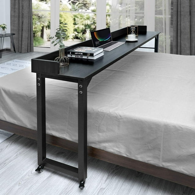 LAZY BUDDY Overbed Table with Wheels for Queen/Full Size Bed 70.8'' Rolling Bed Desk Standing Computer Desk