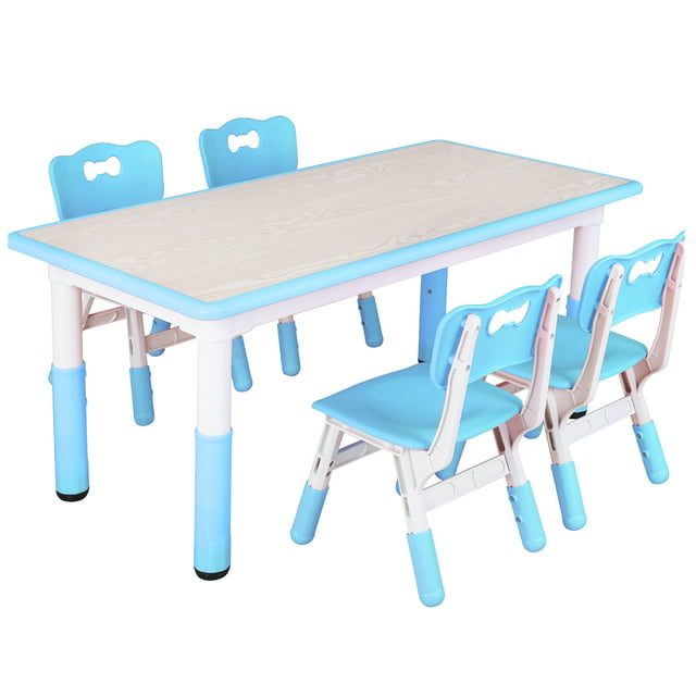 LAZY BUDDY Kids Study Table and 4 Chairs Set, Height Adjustable Plastic Children Art Desk, Multi Activity Toddler Furniture with Paintable Desktop - Multi Choices