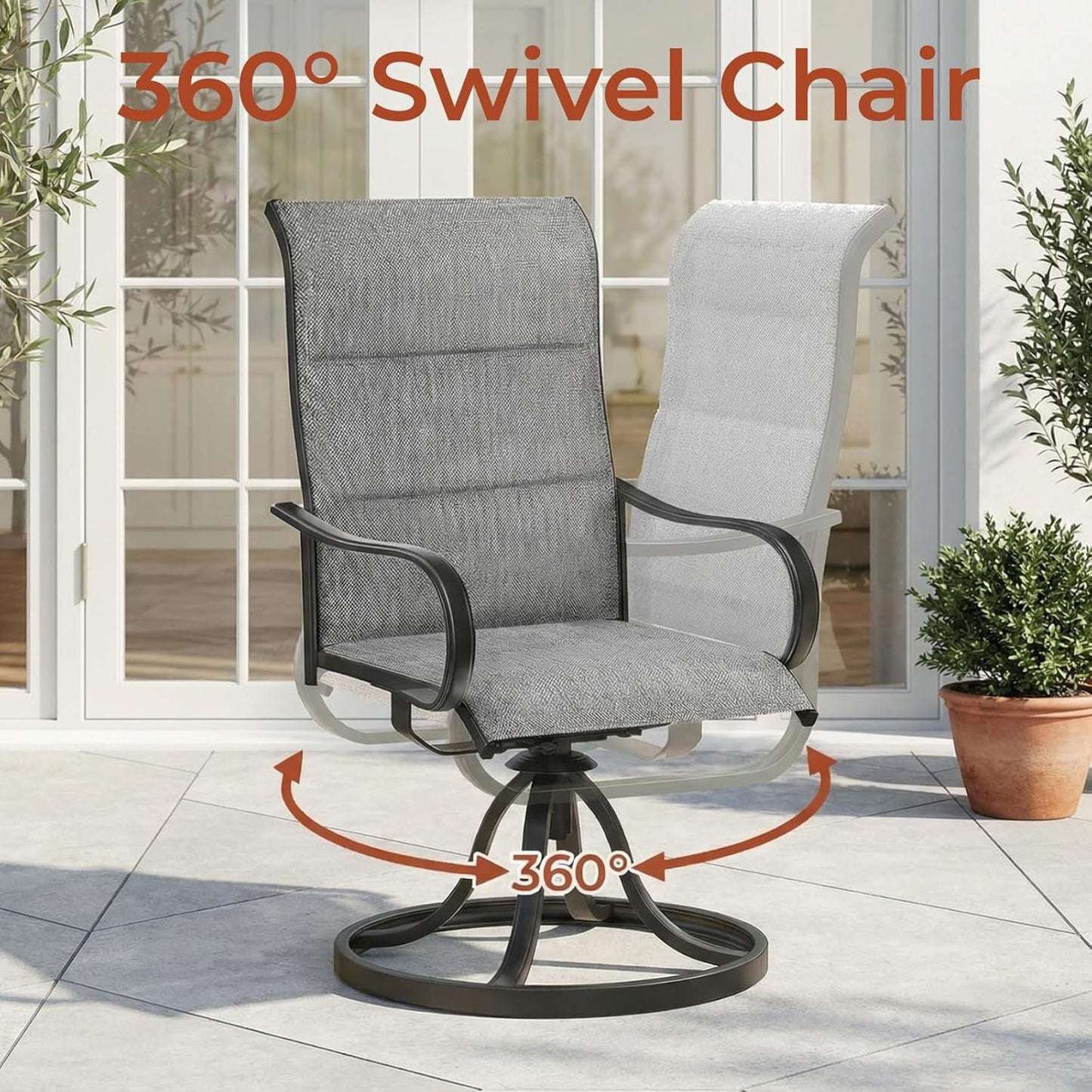 LAZY BUDDY Padded Patio Swivel Chairs Set of 2/4, Heavy Duty Outdoor Dining Chairs with Textilene & Metal Frame, High Back, 330lbs