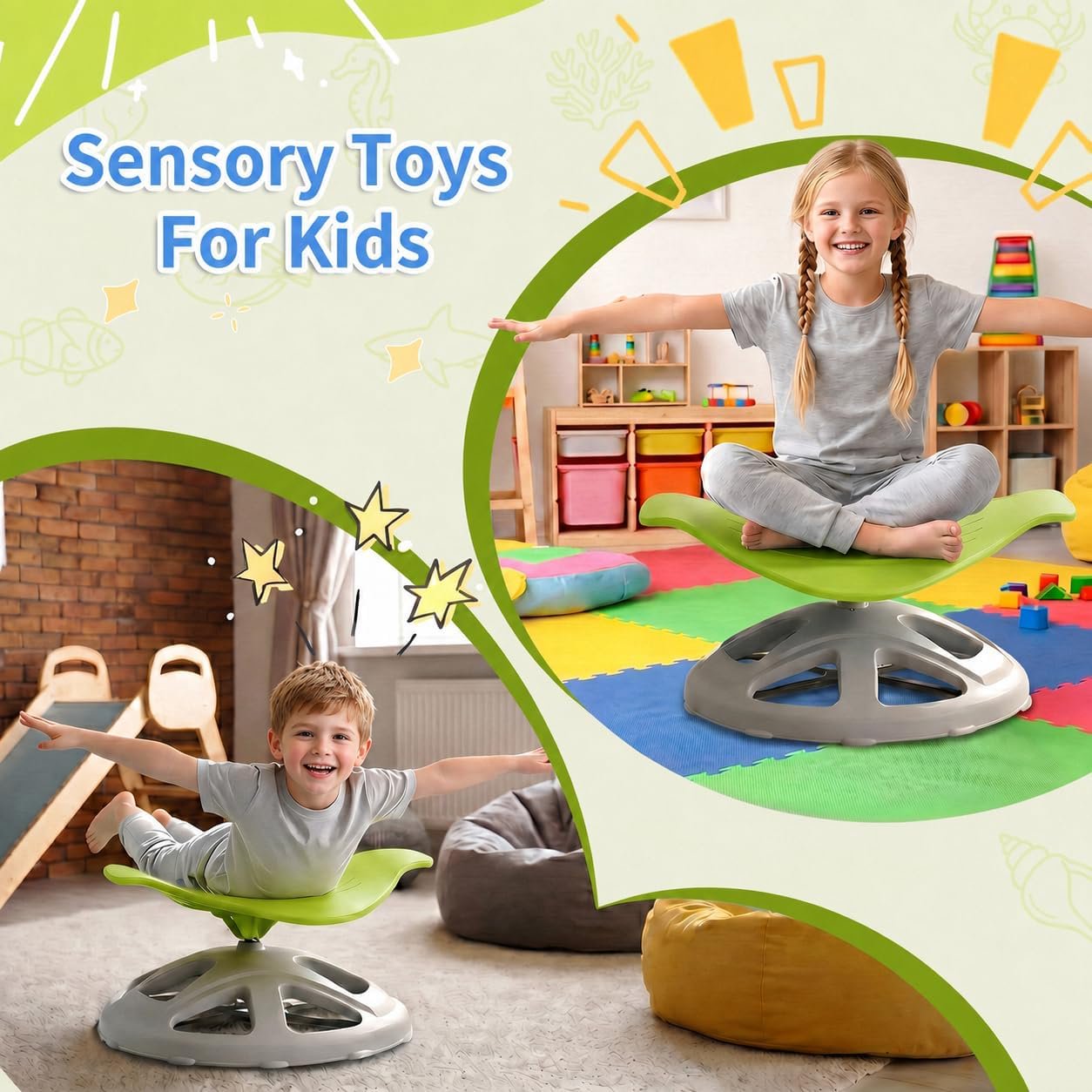 LAZY BUDDY Spinning Chair for Autistic Kids, Sit and Spin Sensory Toys Gifts for Kids with Autism & ADHD, Training Body Coordination