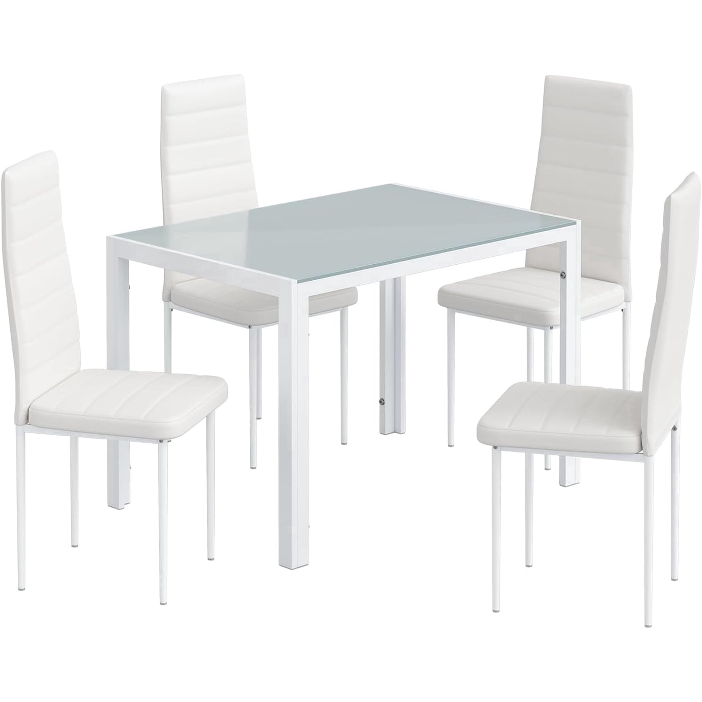 LAZY BUDDY 5-Piece Kitchen Dining Table Set, Modern Table and 4 Faux Leather Chairs with Tempered Glass Tabletop for Dining Room