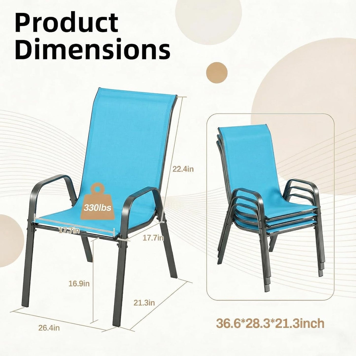 LAZY BUDDY Patio Chairs Set of 6, Stackable Outdoor Dining Chairs for All Weather Textilene Fabric & Metal Frame, Outdoor Chairs Set for Backyard Deck Garden