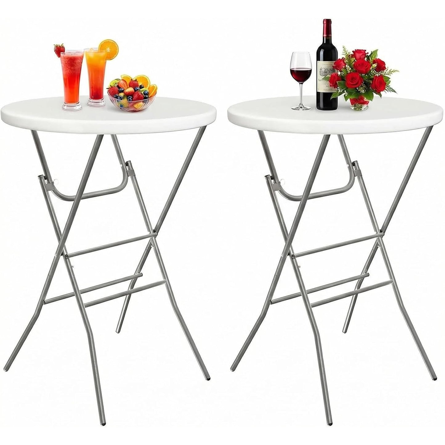 LAZY BUDDY 32'' Round Folding Table, Portable Bar Height Table with Detachable Legs, Cocktail Table with Plastic Top for Standing Parties, Event, Indoor Outdoor Use
