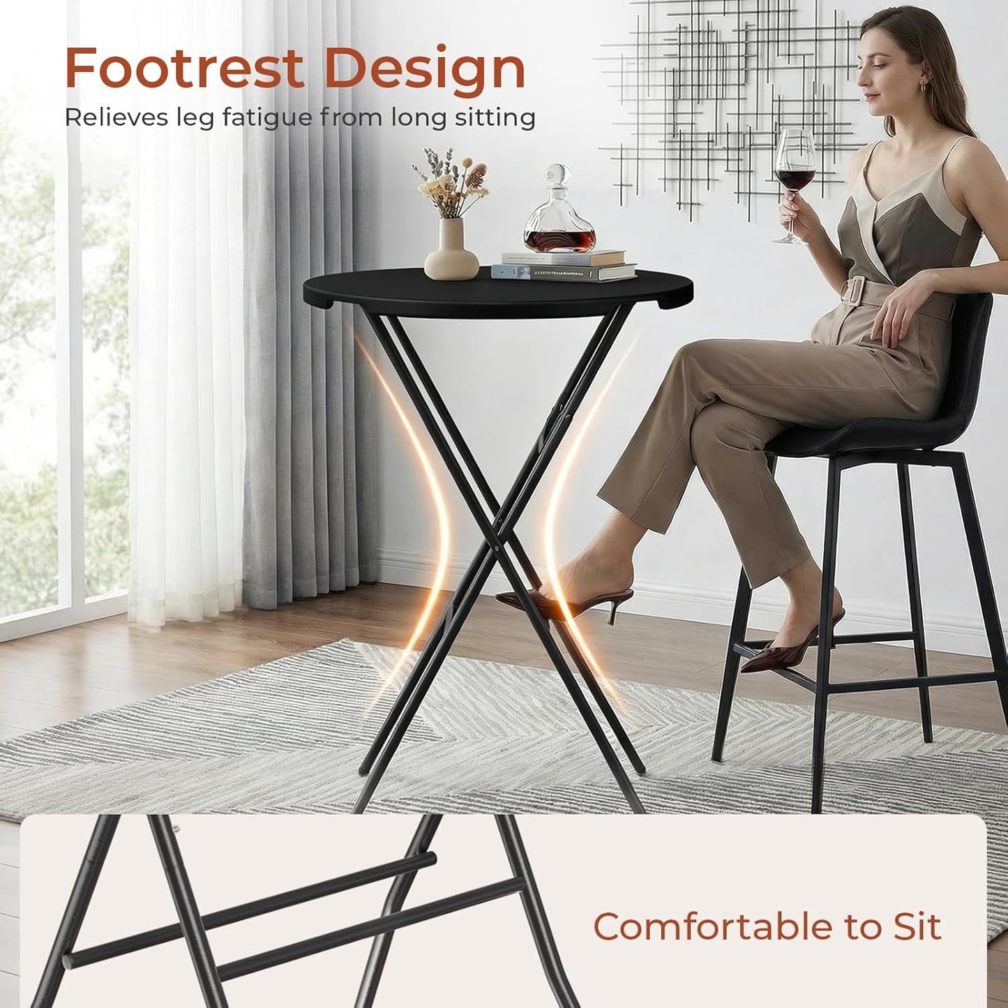 LAZY BUDDY 32'' Round Folding Table, Portable Bar Height Table with Detachable Legs, Cocktail Table with Plastic Top for Standing Parties, Event, Indoor Outdoor Use