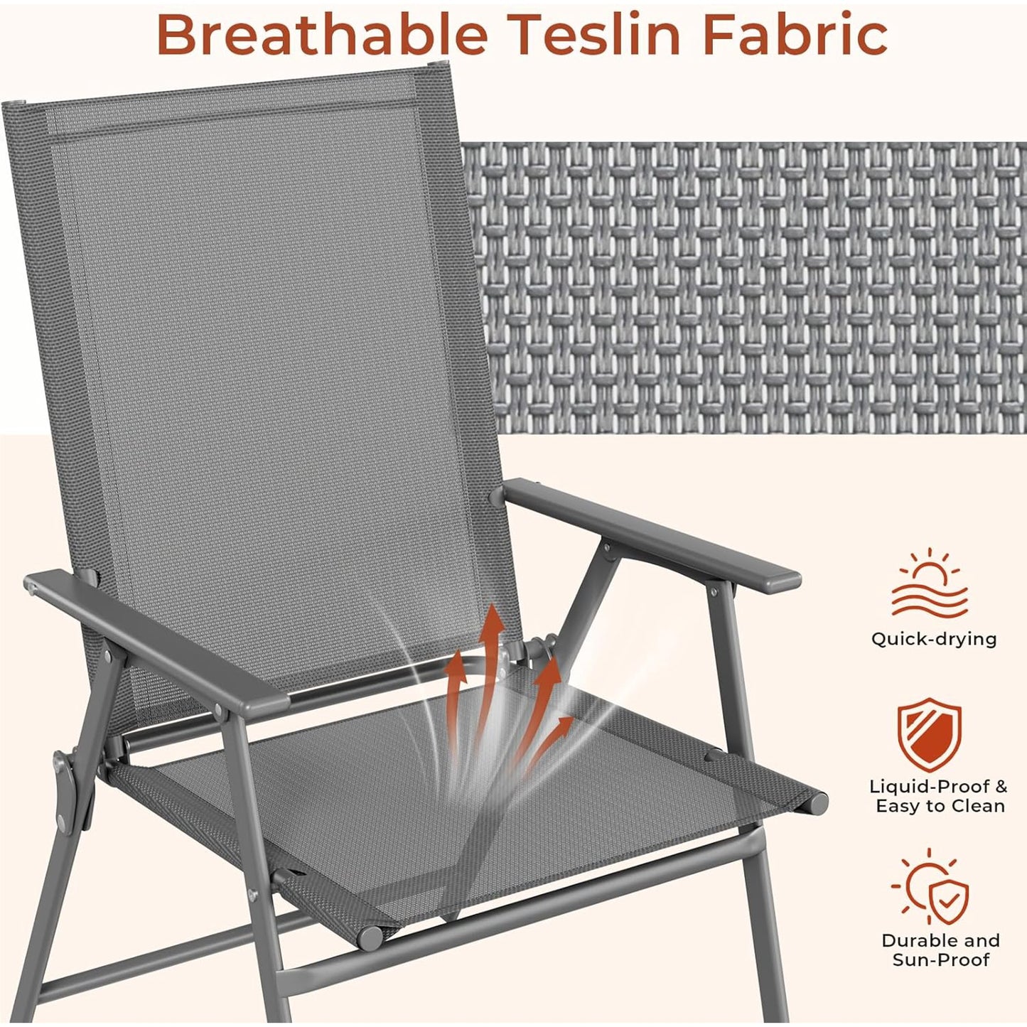 LAZY BUDDY Outdoor Patio Folding Dining Chairs Set of 2/4, with Armrests, Breathable Textilene & Steel Frame, for Lawn, Garden, Yard, Camping