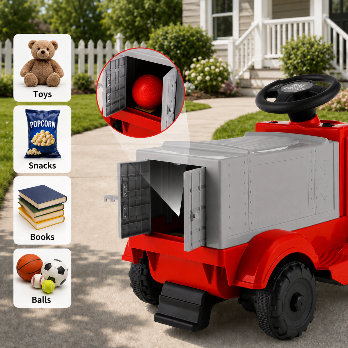LAZY BUDDY 6V Kids Ride-on Truck, Battery Powered Electric Ride on Toy Car with Dual-Door Storage, LED Lights