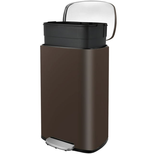 LAZY BUDDY 13.2 gal Kitchen Step-on Trash Can, Stainless Steel Garbage Can with Lid, Rectangular Rubbish Bin with Removable Plastic Inner Bucket - 5 Options