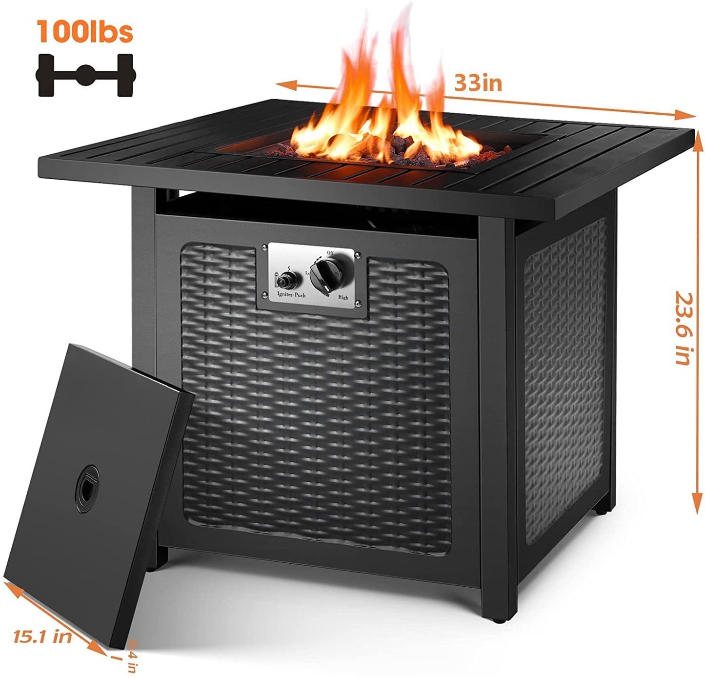 GARTIO 30" Square 50000 BTU Propane Fire Pit Table with Lava Rocks for Outdoor Patio Yard