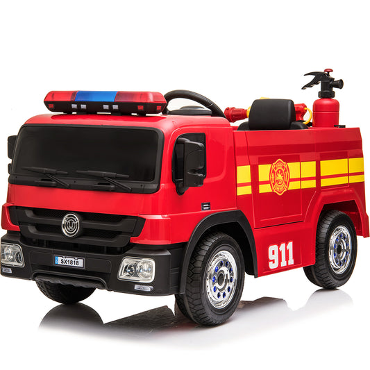 LAZY BUDDY Kids 12V Ride On Fire Truck Battery Powered Ride-Ons Toy Car with Remote Control, Siren for Boys Girls 3-6 Years