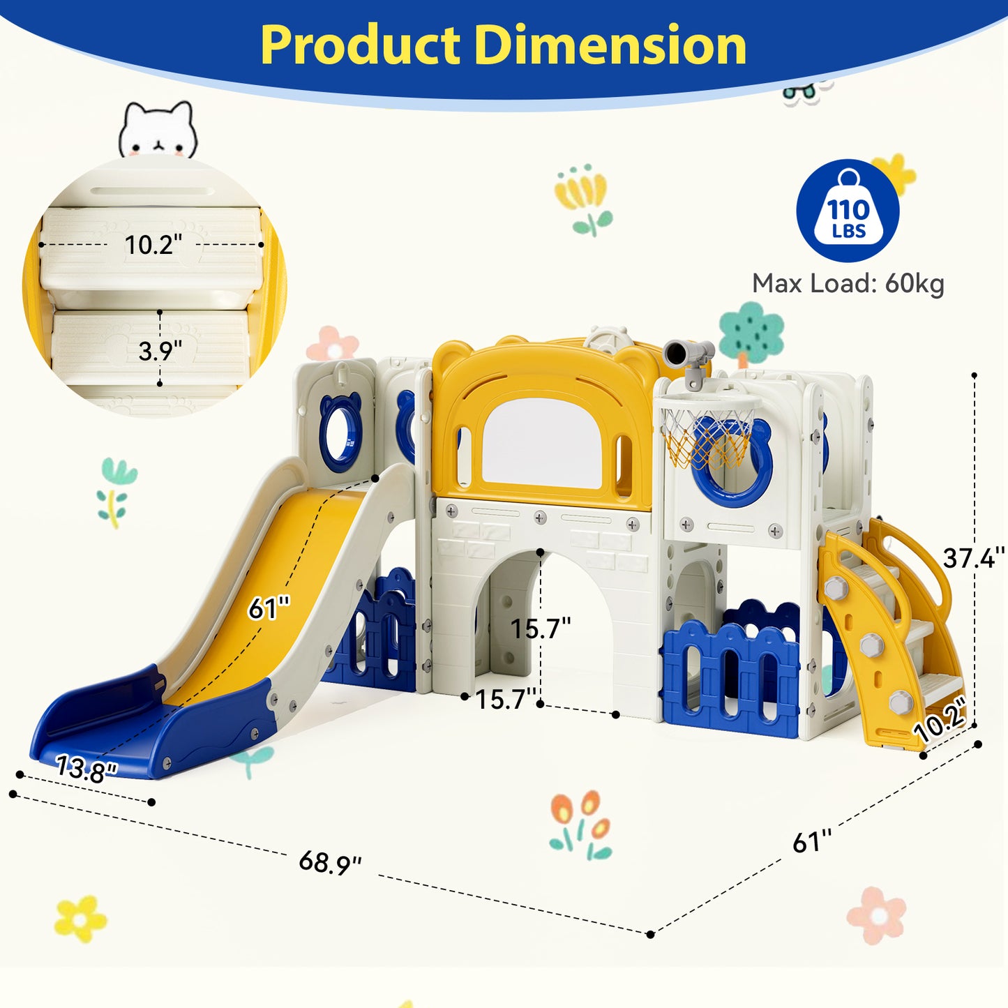 LAZY BUDDY 10 in 1 Toddler Slide, Freestanding Kids Slide and Climber Playset Indoor Outdoor Slide with Basketball Hoop, Telescope and Storage Space