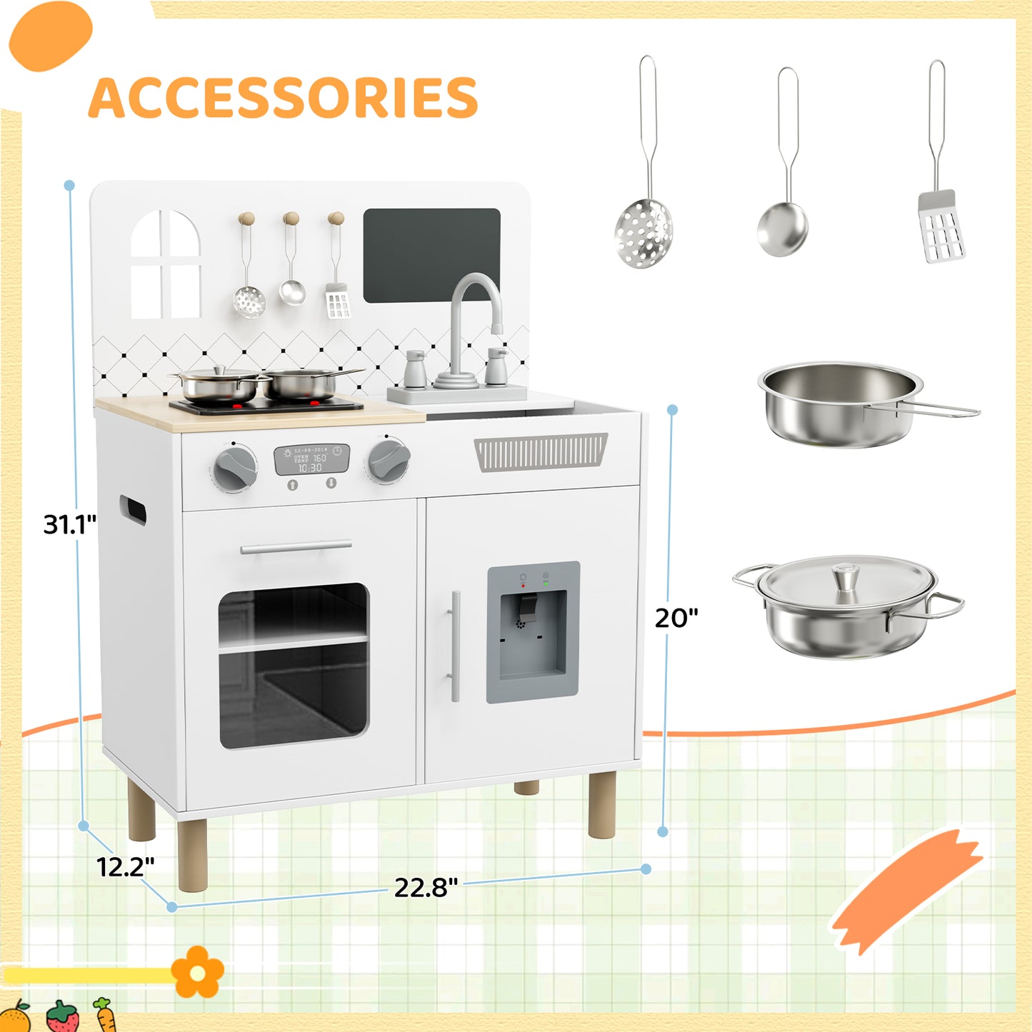 LAZY BUDDY Pretend Play Wooden Kids Kitchen Set, Toddler Toy Kitchen Playset with Graffiti Blackboard, Oven, Sink & Clicking Knobs