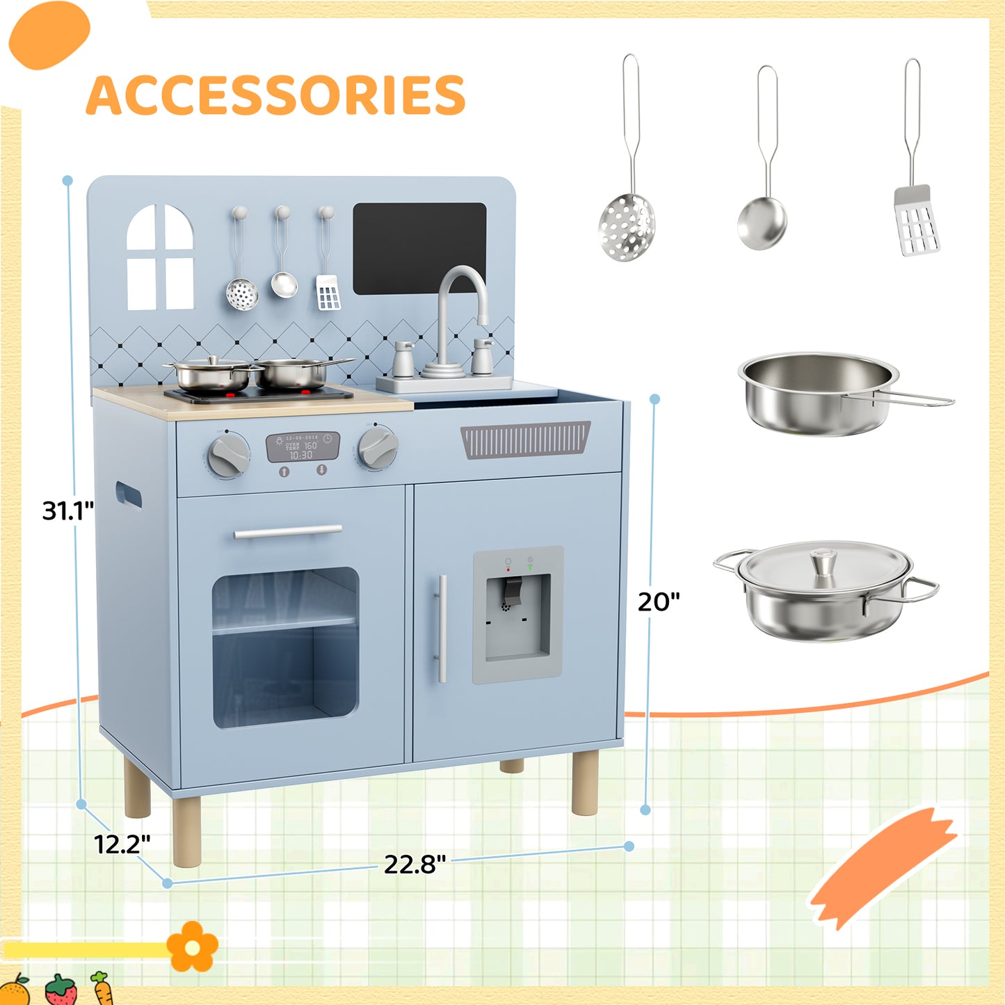 LAZY BUDDY Pretend Play Wooden Kids Kitchen Set, Toddler Toy Kitchen Playset with Graffiti Blackboard, Oven, Sink & Clicking Knobs