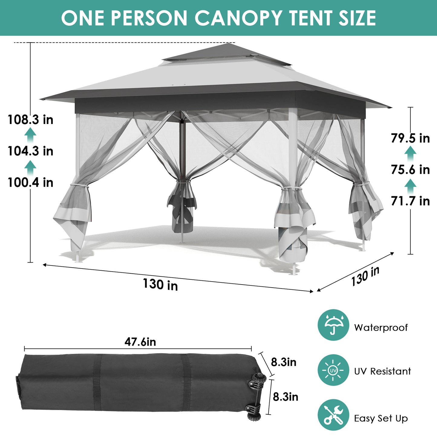 LAZY BUDDY Outdoor Pop Up Gazebo, 11' x 11' Screen House Room Tent, Folding Instant Shelter for Beach, Party and Camping, Gray