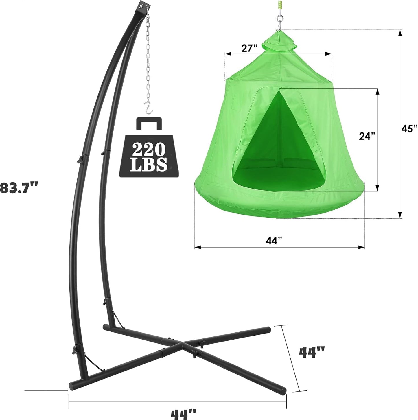 LAZY BUDDY Hanging Tree Tent with Stand, Hammock Chair Set, Swing Tent with Adjustable X-Stand and LED Light, for Bedroom Porch Balcony Garden (Green)