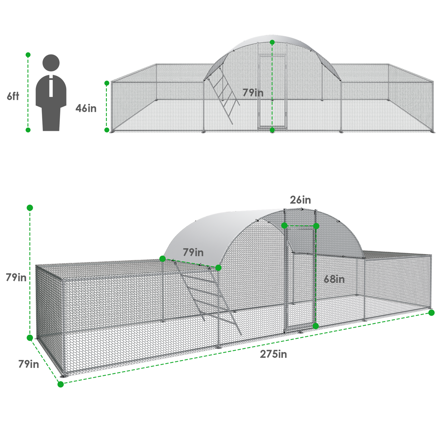 LAZY BUDDY 23ft Metal Chicken Coop, Walk-in Poultry Cage Large Hen Run enclosure, Galvanized Duck Chicken Rabbit Cage House with Waterproof Cover for Outside, Yard and Farm