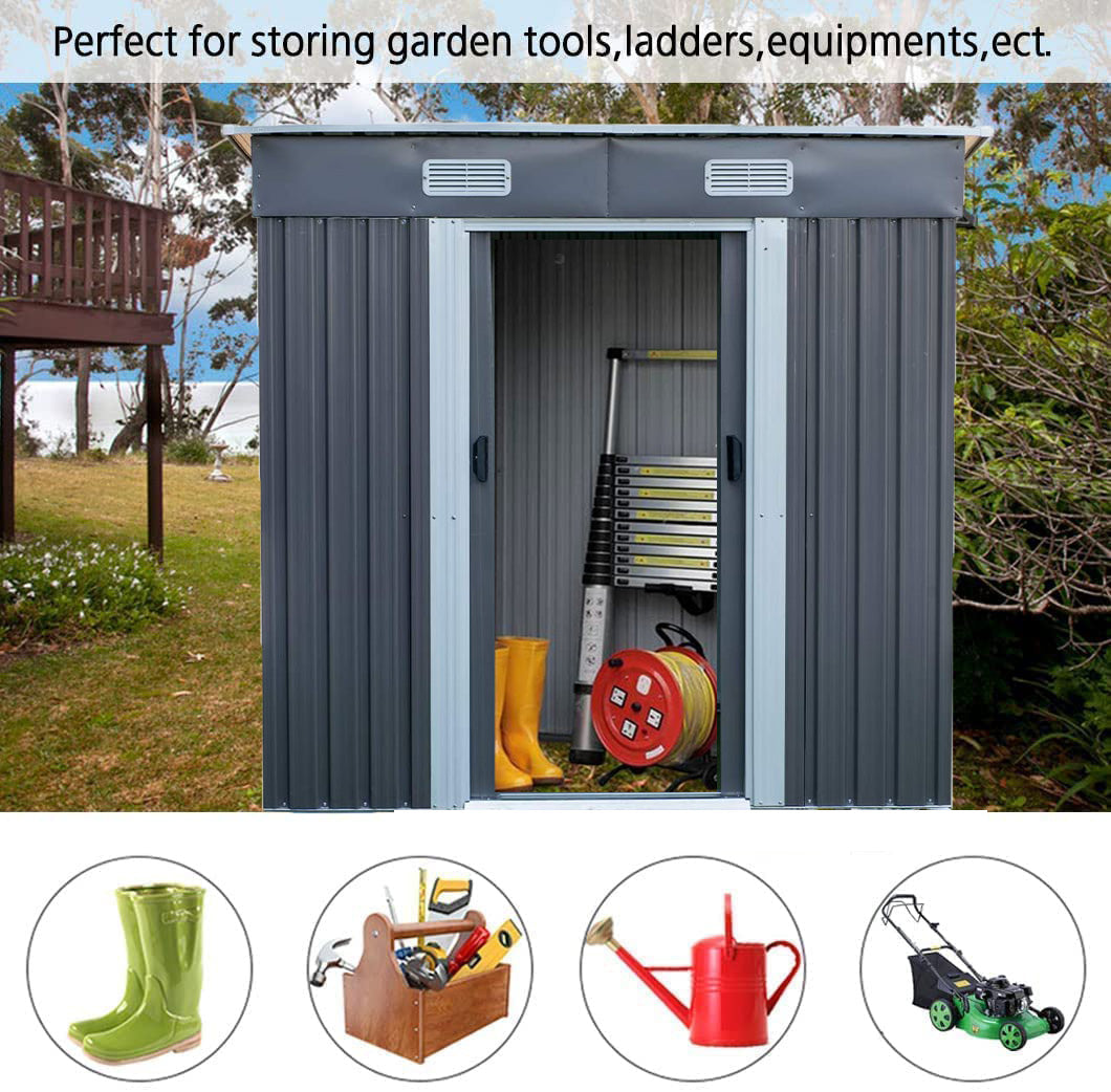 LAZY BUDDY Alloy Steel Storage Shed Lockable Outdoor Garden Tools Storage Organizer - 3.5 x 6 FT