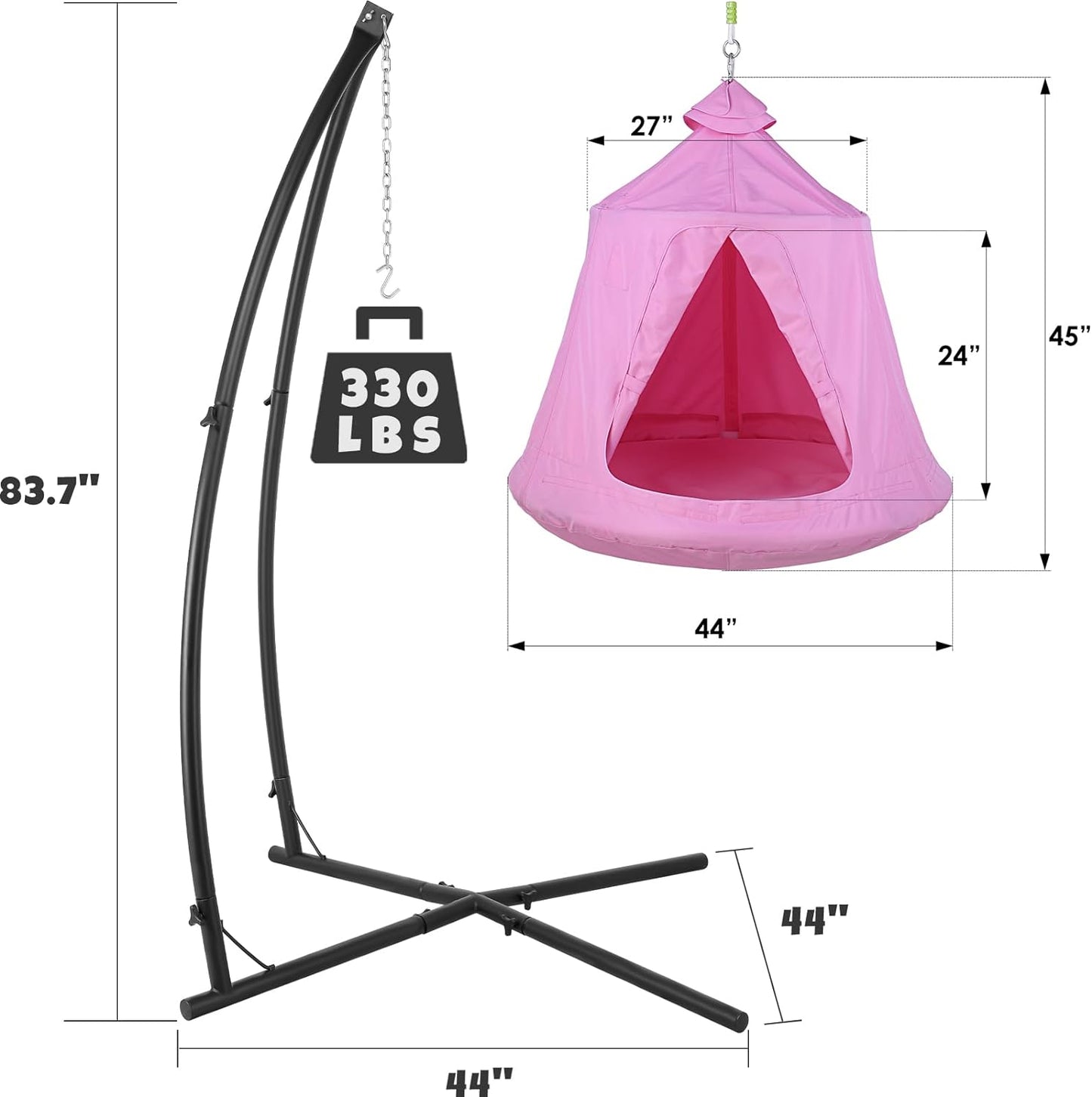 LAZY BUDDY Hammock Chair Set, Hanging Tree Tent w/ Steel Stand, Hammock X-Stand with Swing Tent, LED Lights, 330 lbs (Pink)