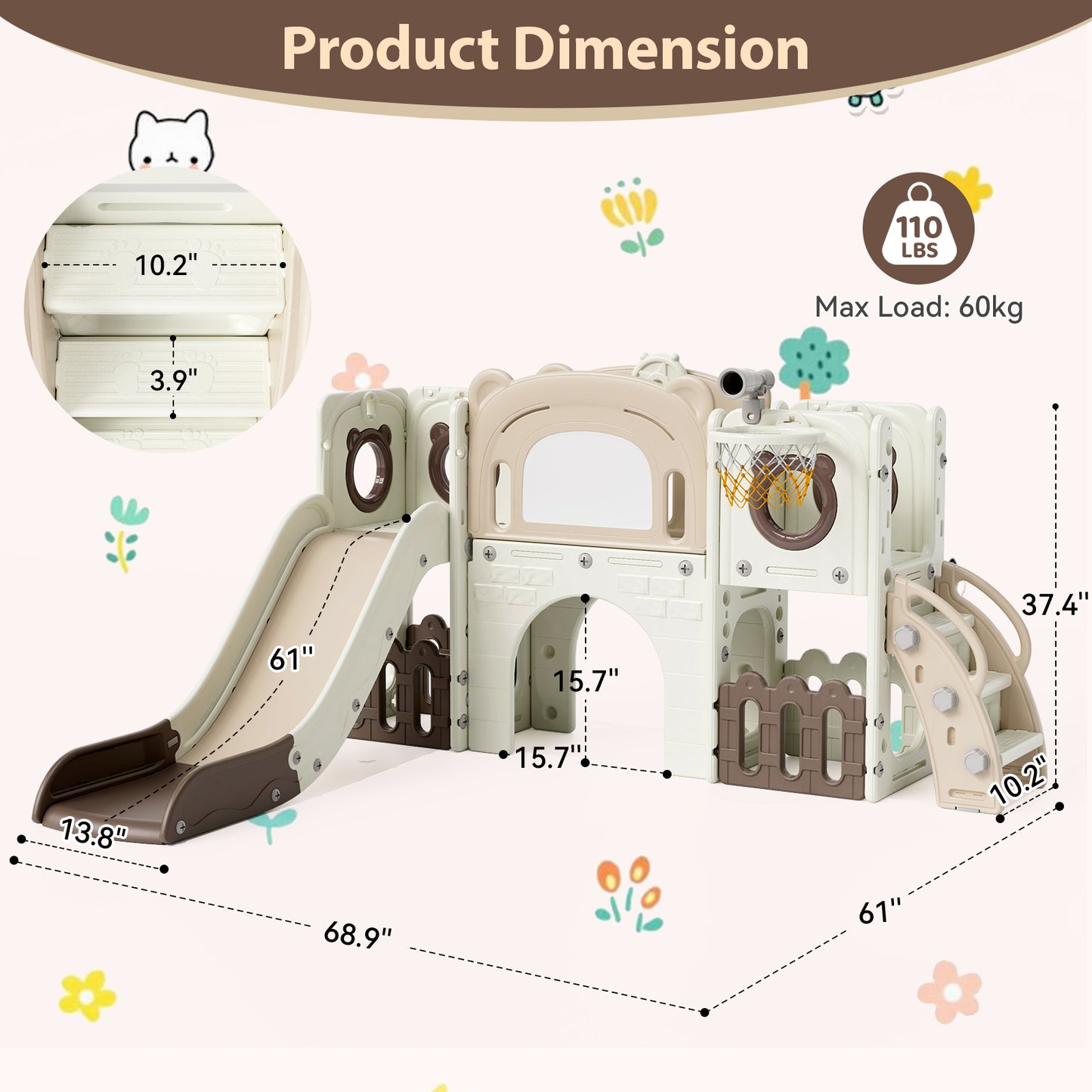 LAZY BUDDY 10 in 1 Toddler Slide, Freestanding Kids Slide and Climber Playset Indoor Outdoor Slide with Basketball Hoop, Telescope and Storage Space