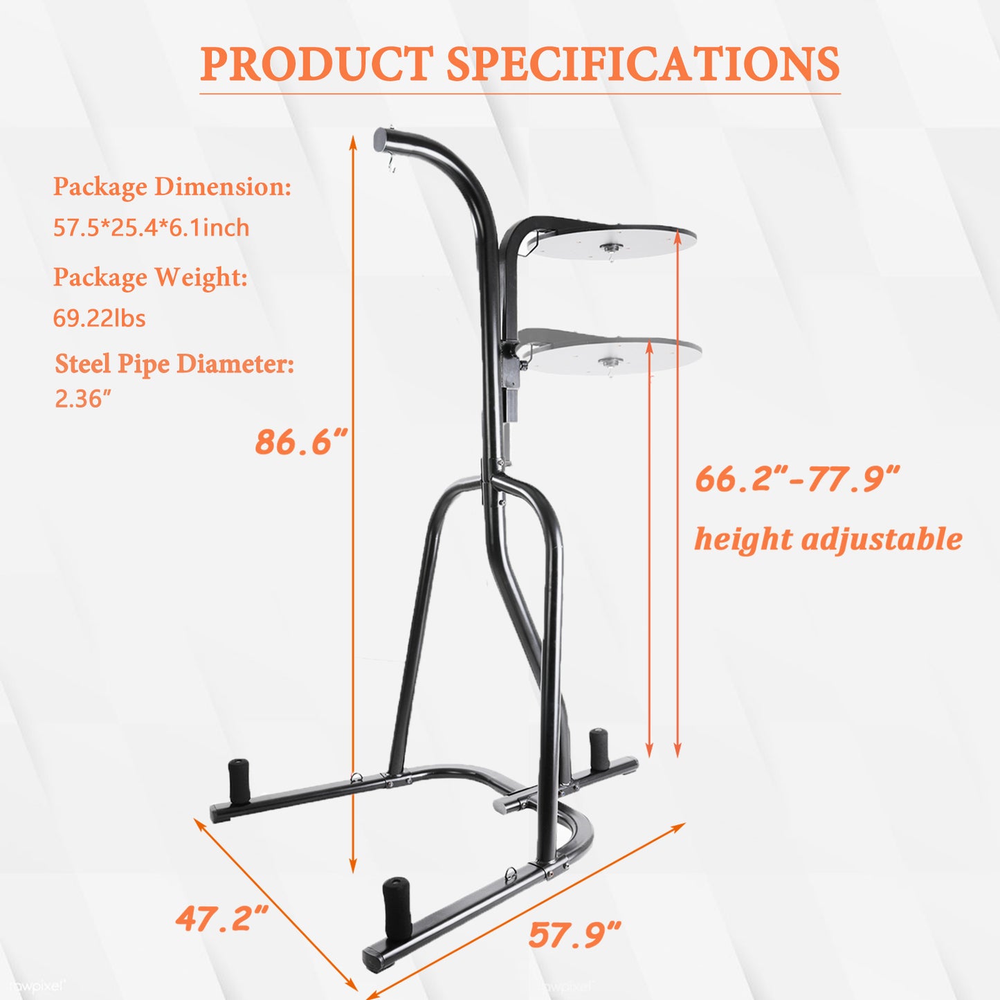 LAZY BUDDY Heavy Punching Bag Stand, Height Adjustable Boxing Stand for Heavy Bag and Speed Bag, with 3 Plate Pegs