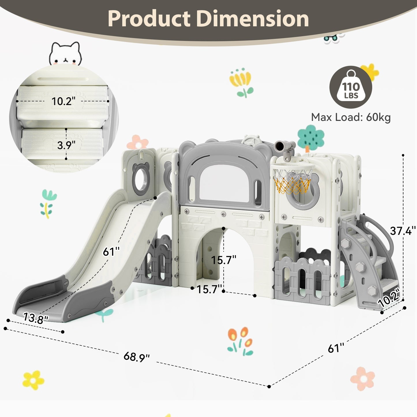 LAZY BUDDY 10 in 1 Toddler Slide, Freestanding Kids Slide and Climber Playset Indoor Outdoor Slide with Basketball Hoop, Telescope and Storage Space