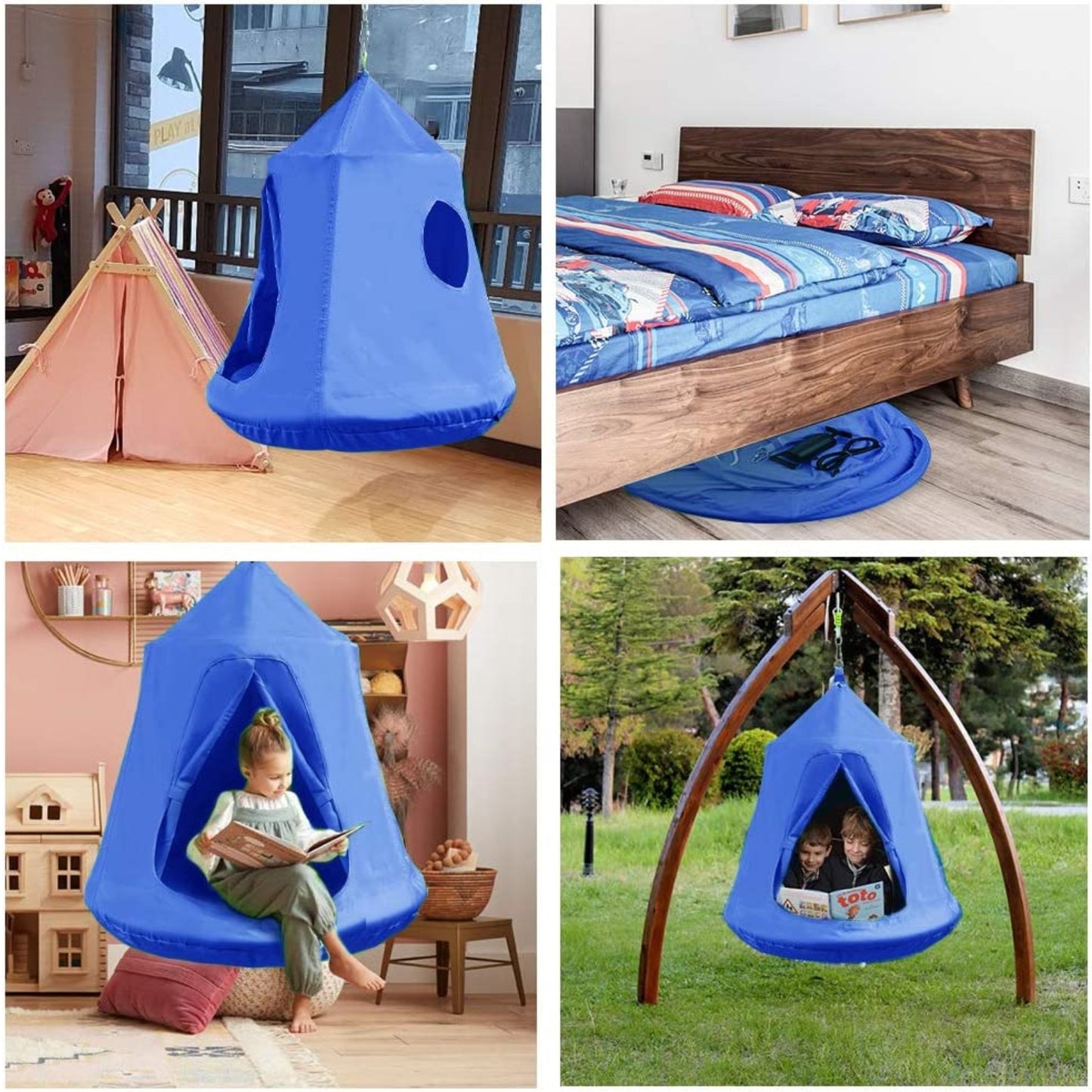 GARTIO Hanging Tree Tent Kids Play House Swing Hanging Tent with LED Lights 330 lbs