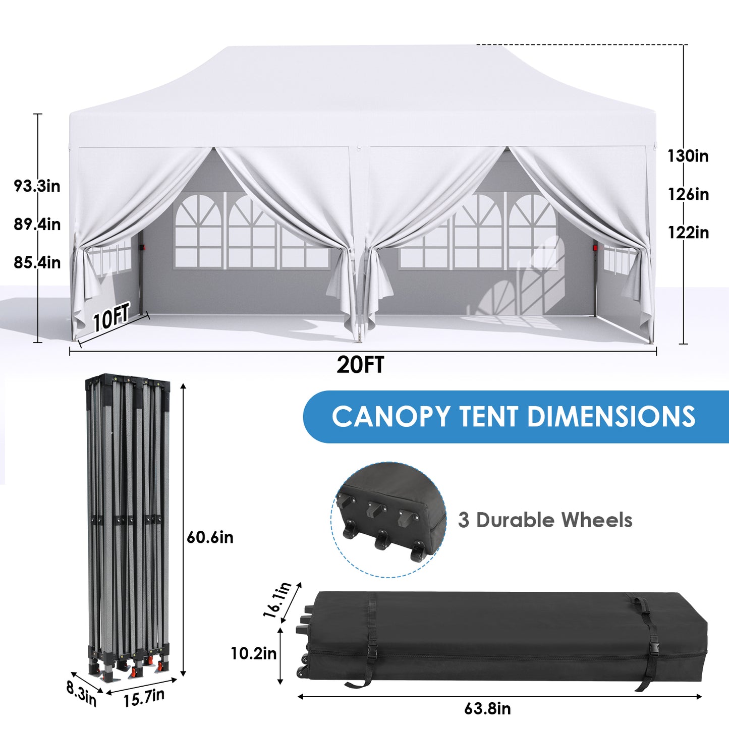 LAZY BUDDY 10' x 20' Ez Pop up Canopy Tent, Portable Commercial Folding Instant Shelter, Heavy Duty Canopy Gazebo Tent for Outdoor, White