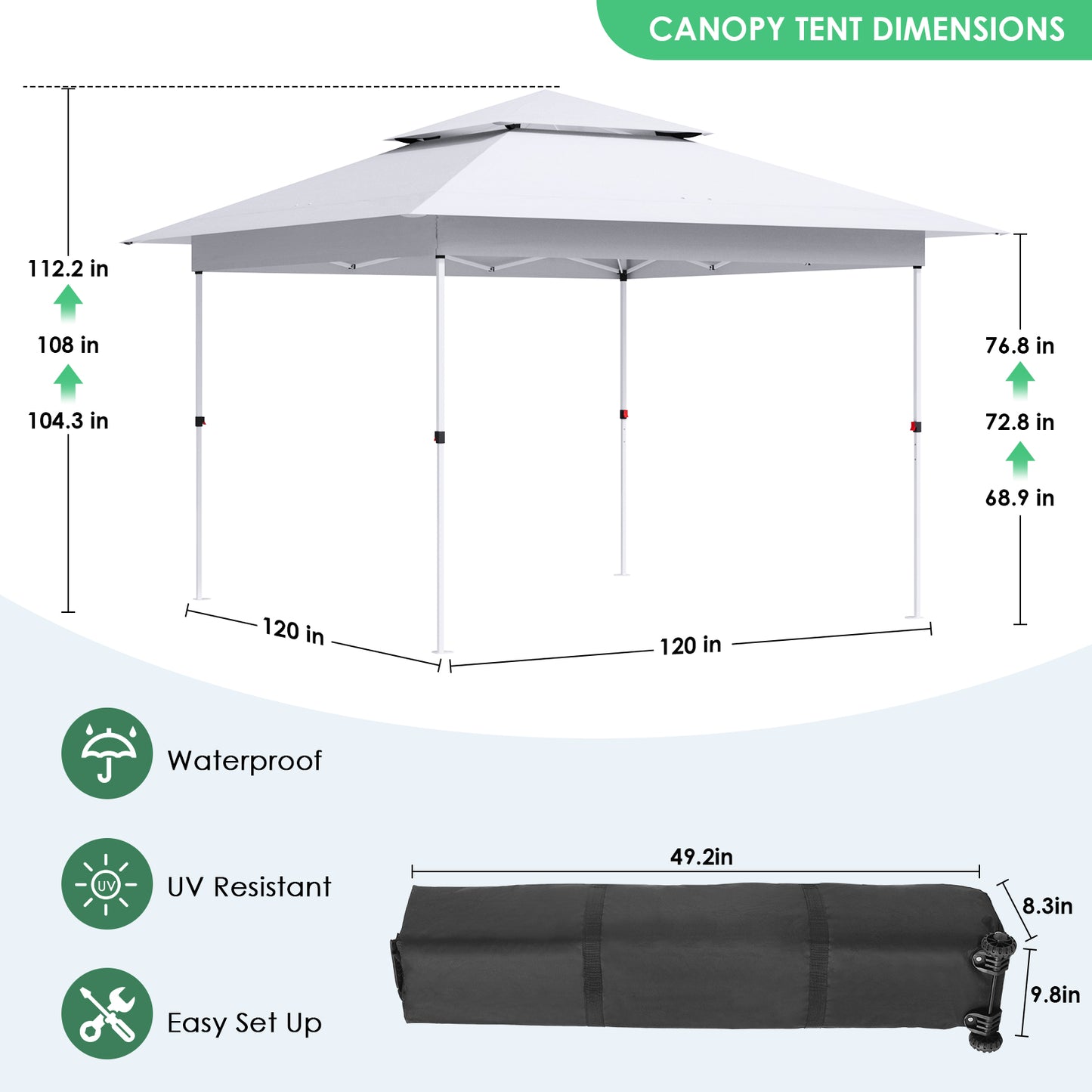 LAZY BUDDY Easy Set-up 12' x 12' Pop up Canopy Tent Heavy Duty Outdoor Camping Party Gazebo Tent Instant Canopy Shelter with Top Ventilation