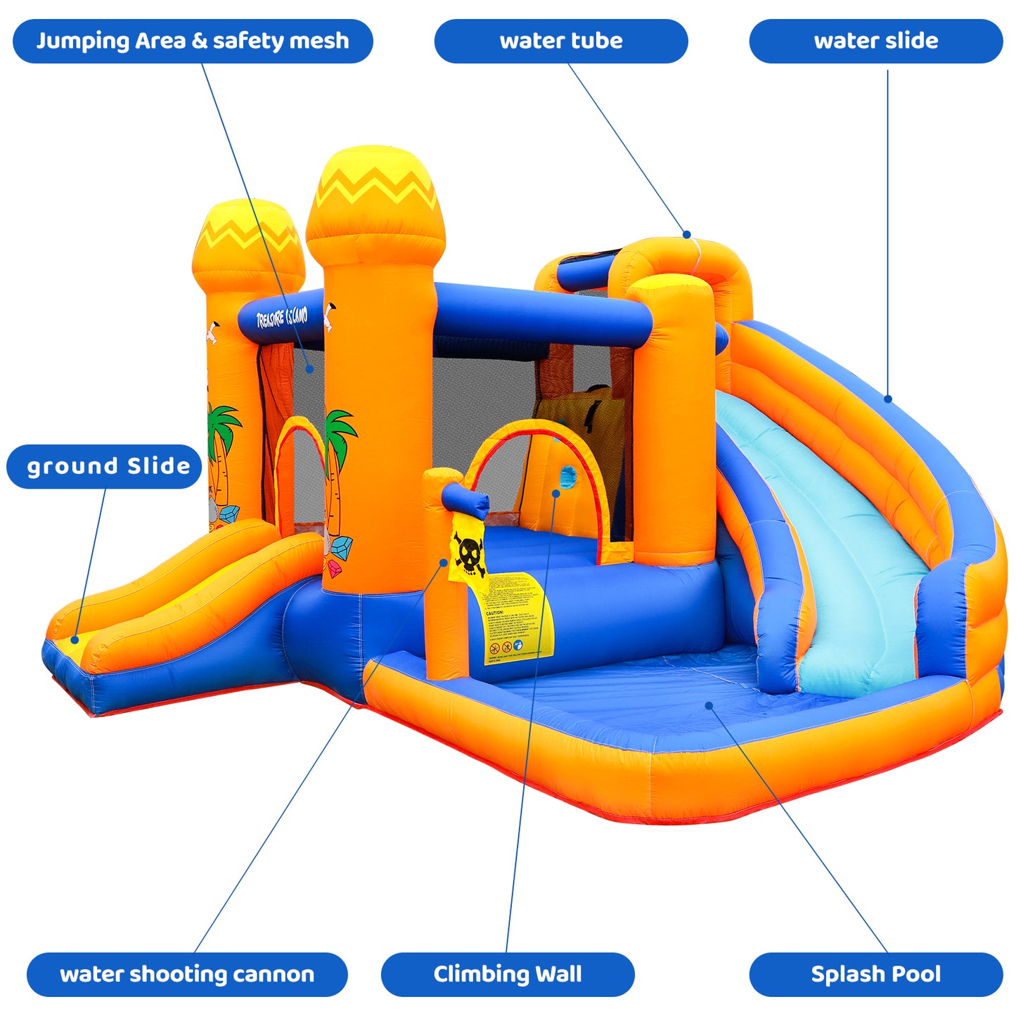 LAZY BUDDY Inflatable Bounce House with Blower, Outdoor Yard Water Slide Bounce House with Splash Pool & Jumping Area for Kids 3-12 Years