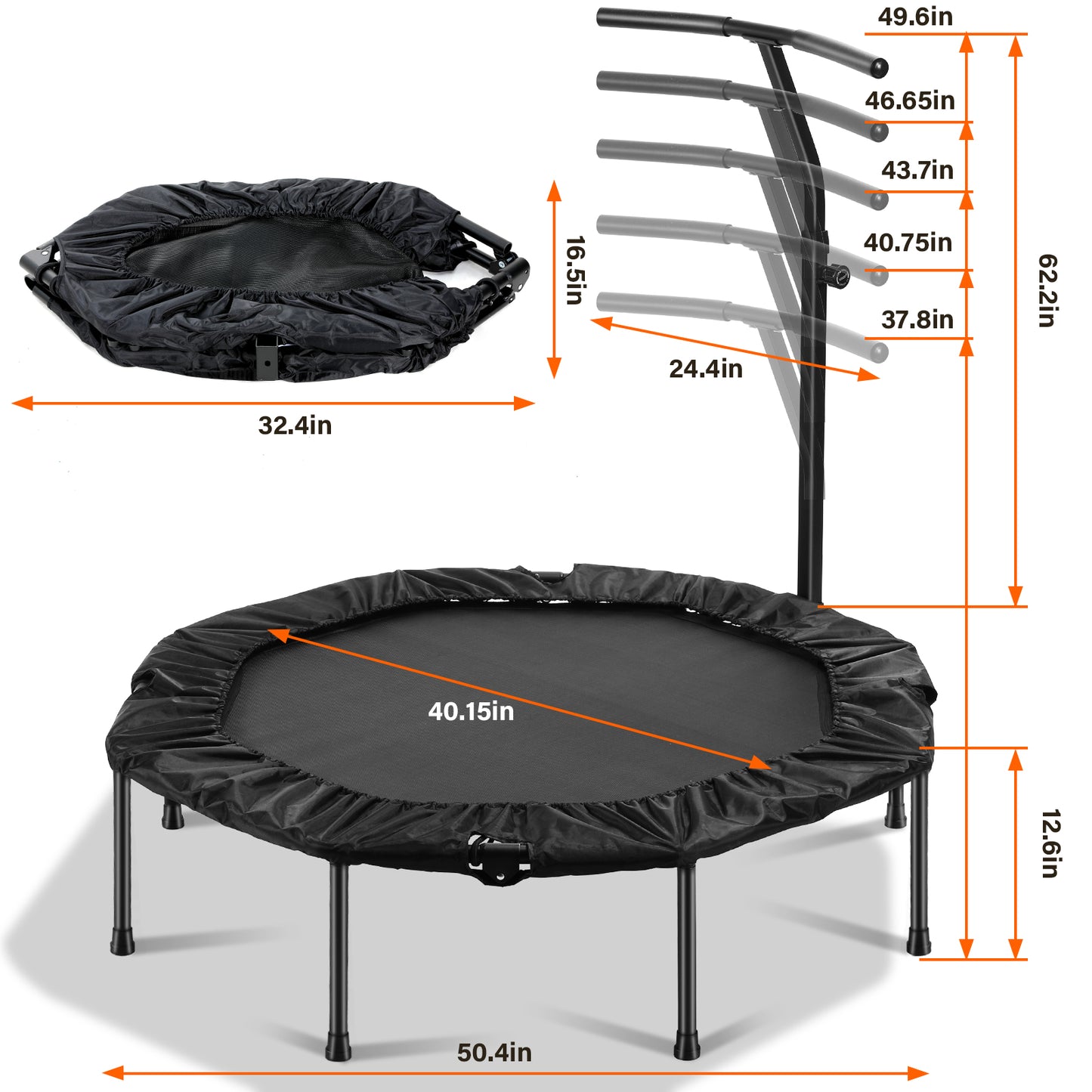 GARTIO 50" Fitness Trampoline Silent Mini Trampoline Bungee Rebounder Jumping Cardio Trainer Workout for Kids Adults Max Limit 330 lbs