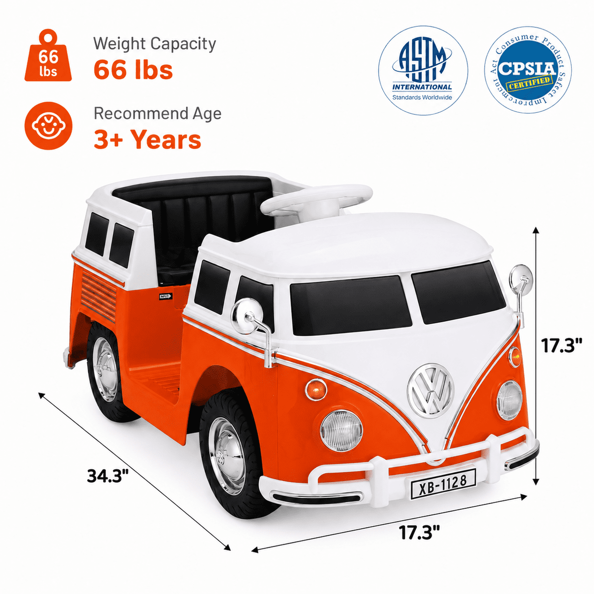 LAZY BUDDY 6V Licensed Volkswagen Electric Ride-on Car for Toddlers, Kids Ride-on Bus with Headlights, Battery Powered Ride on Toy