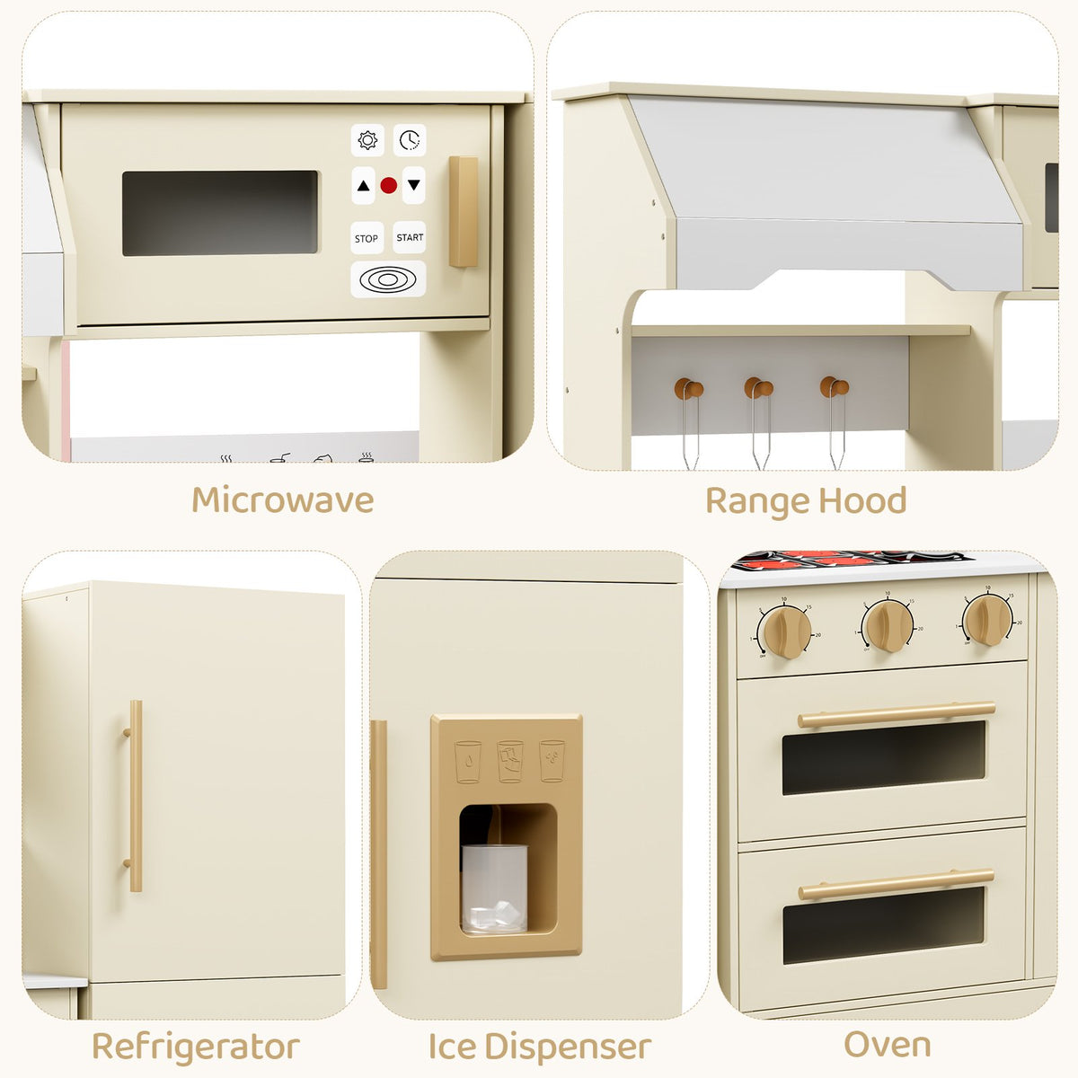 LAZY BUDDY Wooden Pretend Play Kitchen for Kids, 3-Piece Modular Kitchen Playset Toddler Interactive Toy Gift