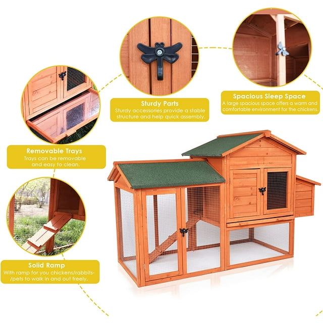 LAZY BUDDY 52'' Wooden Chicken Coop for 3-5 Chickens, Outdoor Yard Hen House with Nesting Box, Cages for Rabbit, Bunny, Small Animals