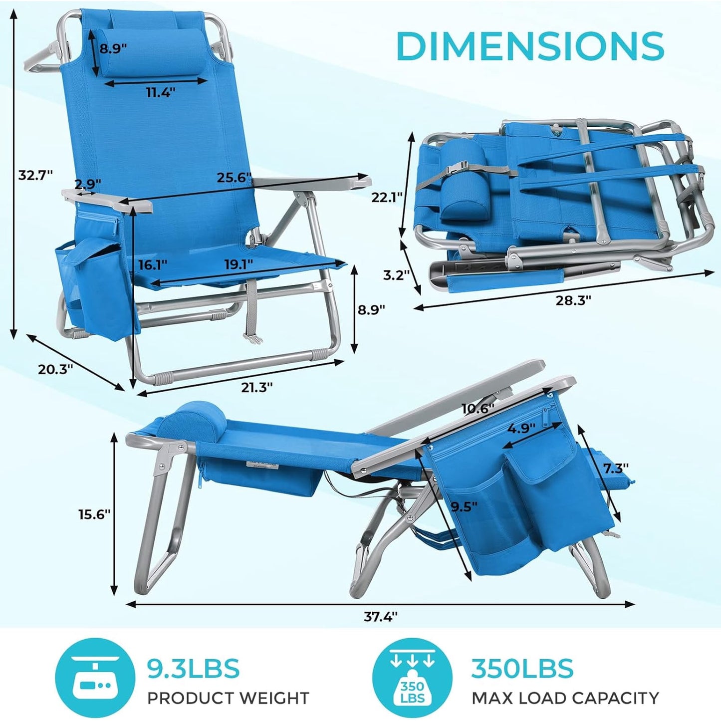 LAZY BUDDY  Low Beach Chair, Backpack Beach Chair for Adults with 5-Position, Lightweight Folding Beach Camping Chairs with Cup Holder, Storage Bag