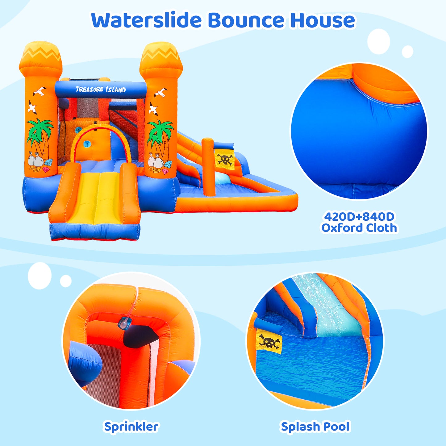 LAZY BUDDY Inflatable Bounce House with Blower, Outdoor Yard Water Slide Bounce House with Splash Pool & Jumping Area for Kids 3-12 Years