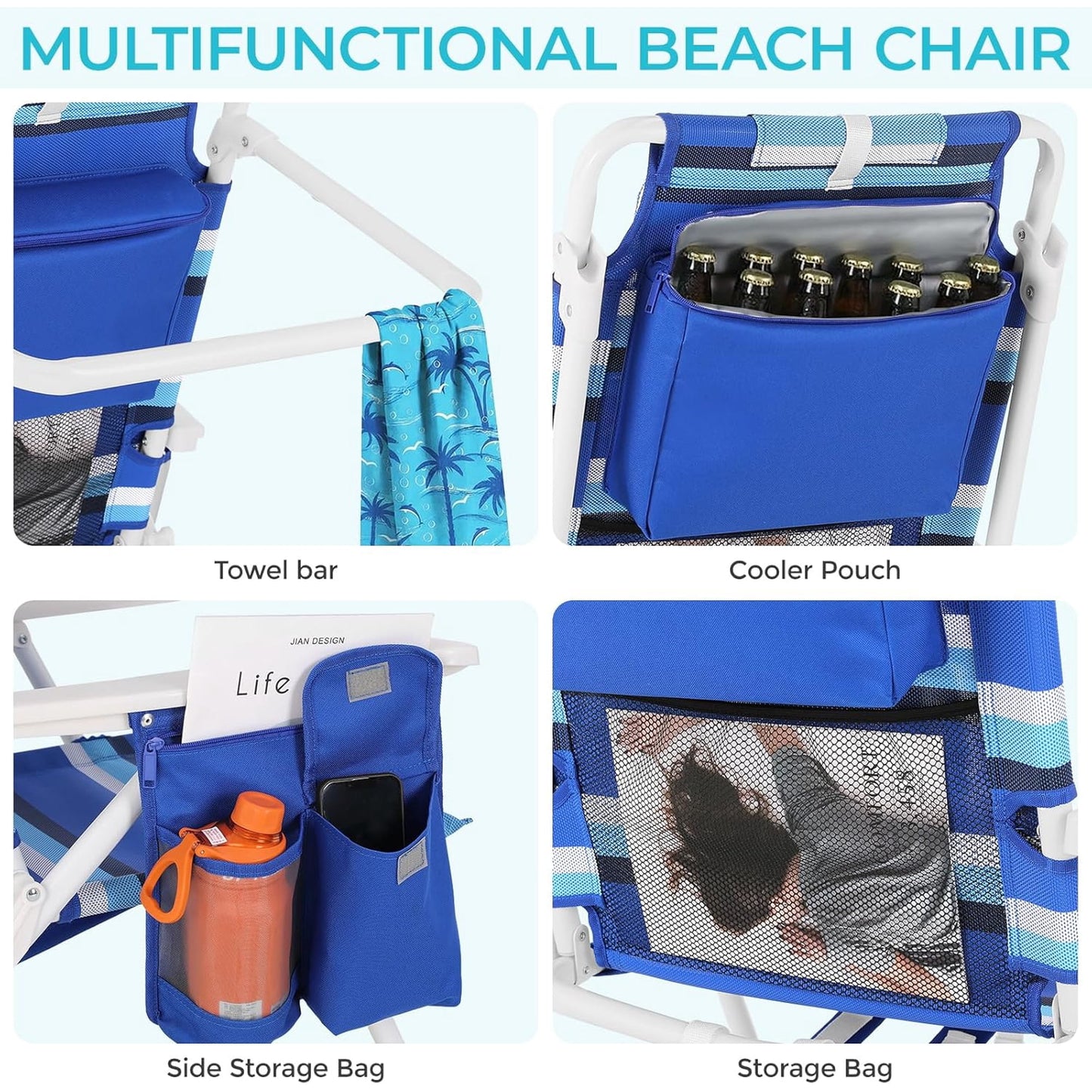 LAZY BUDDY 15.7'' Tall Backpack Beach Chairs for Adults, Portable Folding Beach Camping Chair, 1 Pack