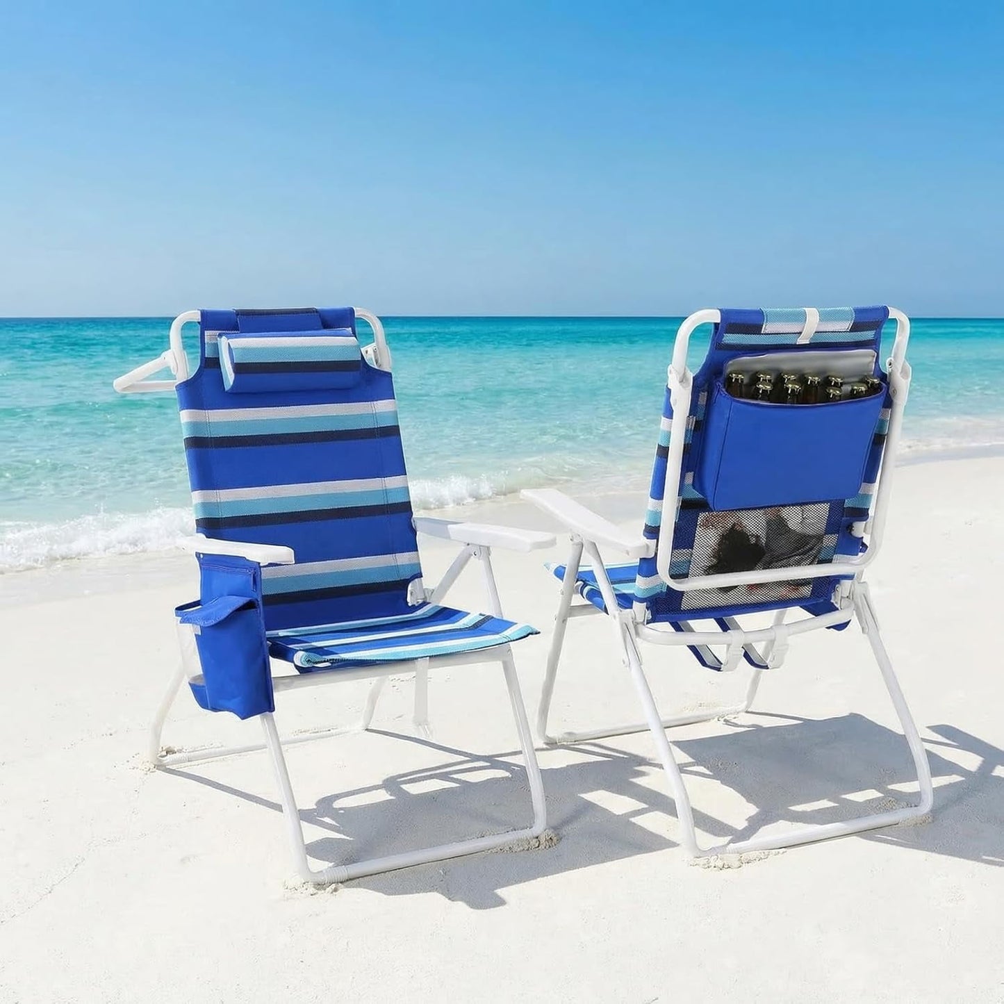 LAZY BUDDY 15.7'' Tall Backpack Beach Chairs for Adults, Portable Folding Beach Camping Chair, 1 Pack