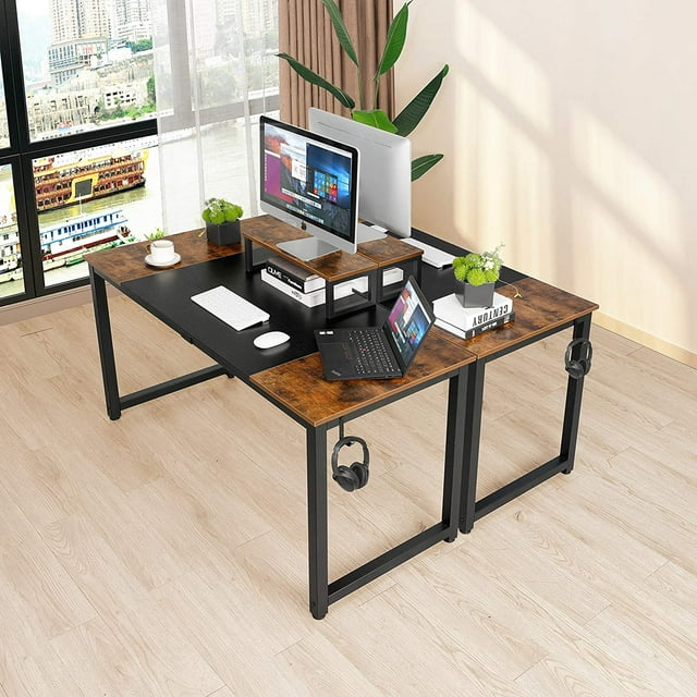 LAZY BUDDY Computer Desk 55'' Home Office Desk with Monitor Stand Sturdy Workstation Studying Writing Table for Home Office