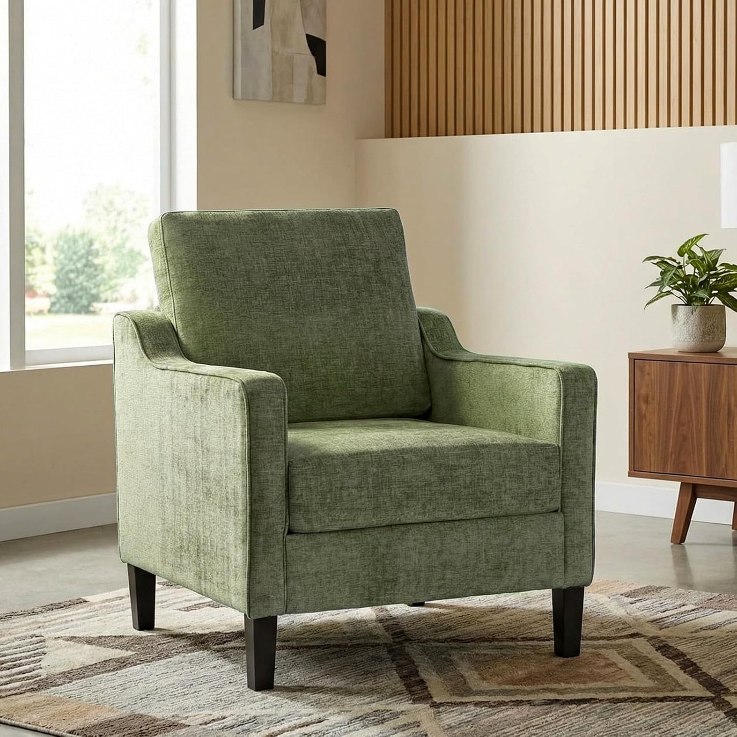 LAZY BUDDY Comfy Accent Chair for Living Room Bedroom and Waiting Room, Upholstered Mid-Century Reading Chair with Removable Cover & Wood Legs, Wide Singe Modern Lounge Sofa