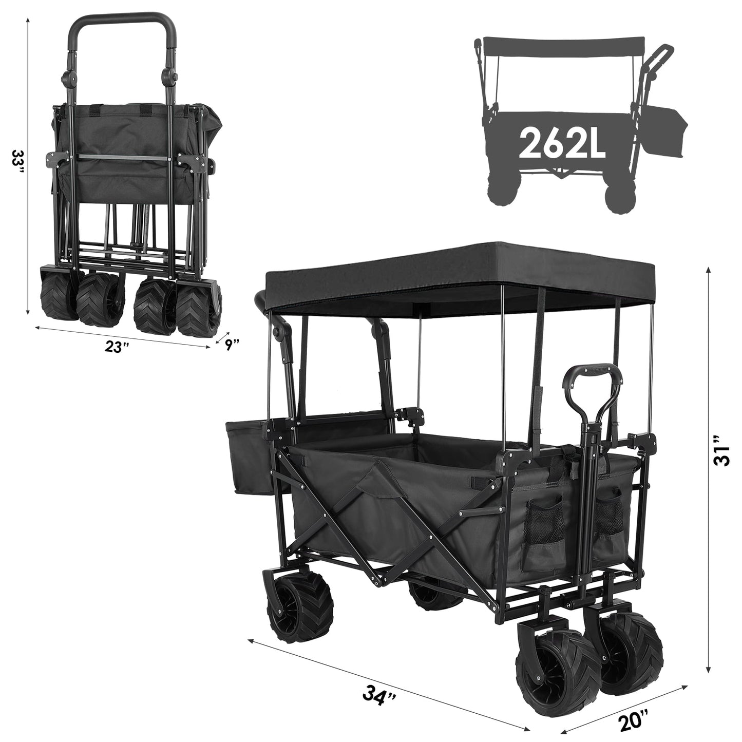 LAZY BUDDY Collapsible Utility Beach Wagon Folding Outdoor Garden Cart Pull Push Cart Grocery Cart