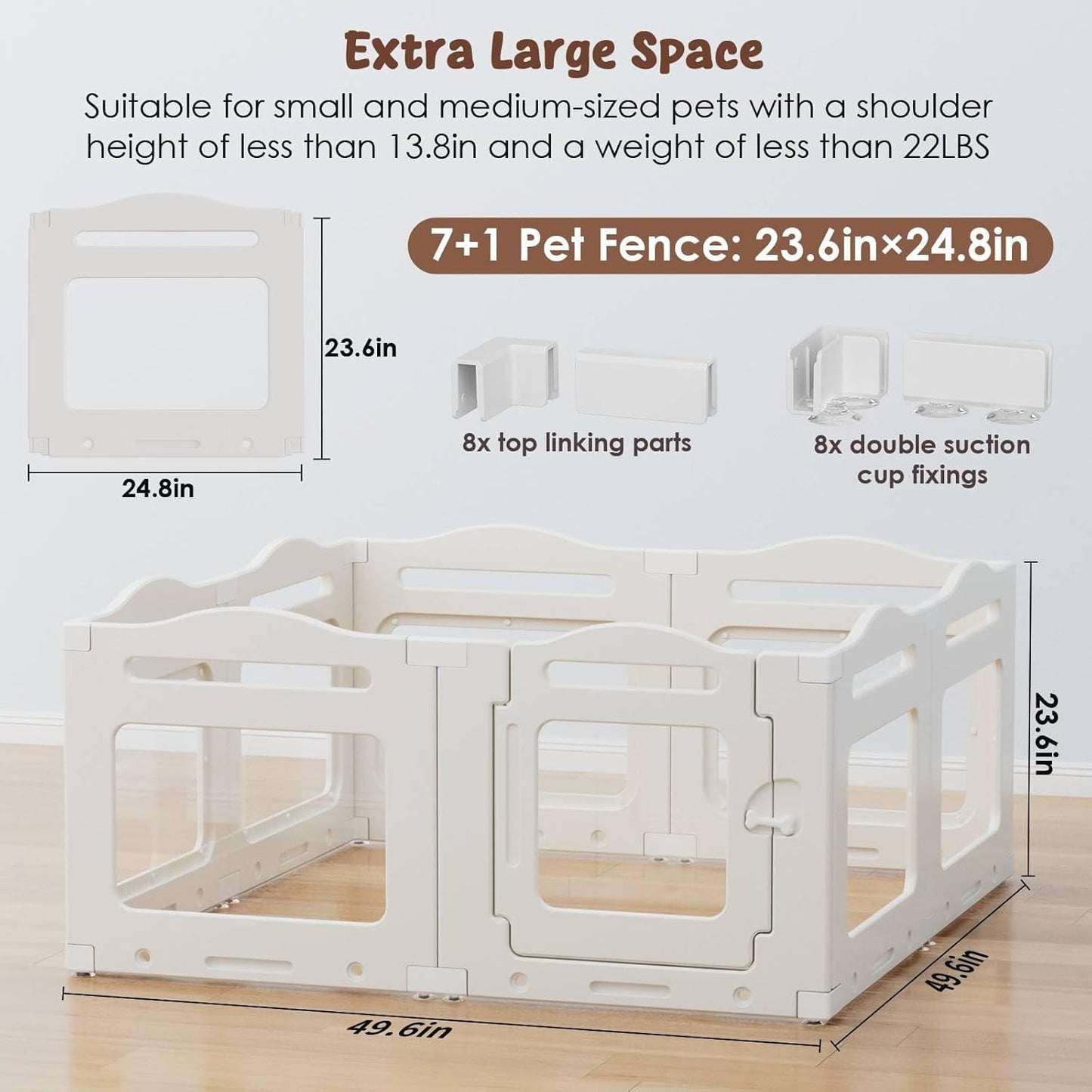 LAZY BUDDY Clear Acrylic Dog Playpen 49.6''x49.6''x23.6'', Indoor Pet Kennel with Locking Door, Plastic Safety Fence Pet Play Pen Whelping for Puppy, Kitten, Small Dogs