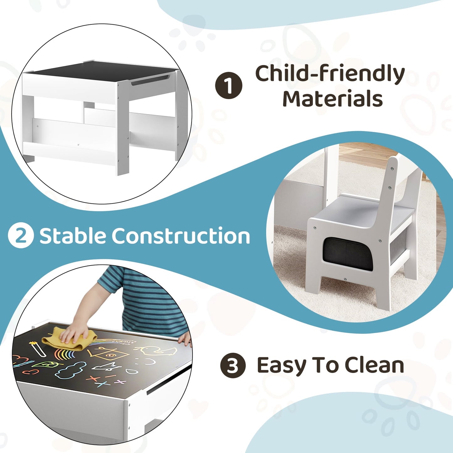 LAZY BUDDY Kids Table and Chairs Set, Toddler Desk with Storage Drawer, Wooden Activity Table Set with Detachable Tabletop, Bookshelf for Classroom/Home/Nursery