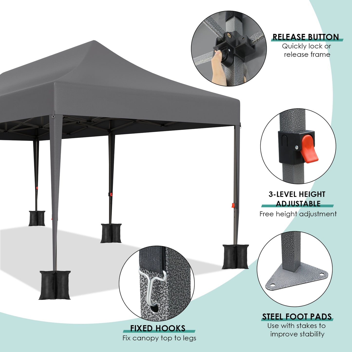 LAZY BUDDY 10' x 20' Ez Pop Up Canopy Tent, Heavy Duty Outdoor Canopy Tent Folding Instant Shelter, Wedding Party Large Gazebo with Sidewalls, Adjustable Height