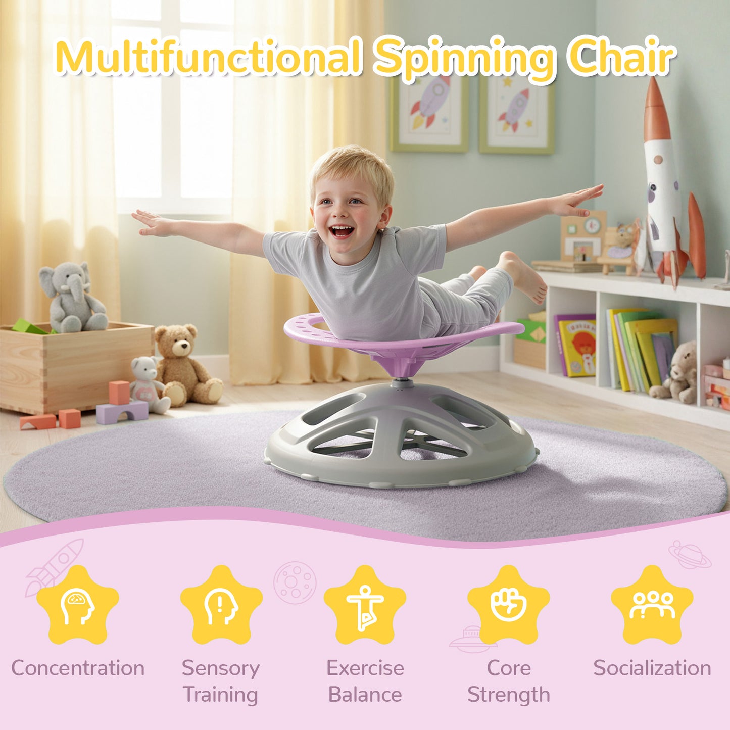LAZY BUDDY Sensory Spinning Chair, Kids Swivel Chair with Safety Handles & Non-Slip Base, Sensory Toy for Toddler with Autism & ADHD
