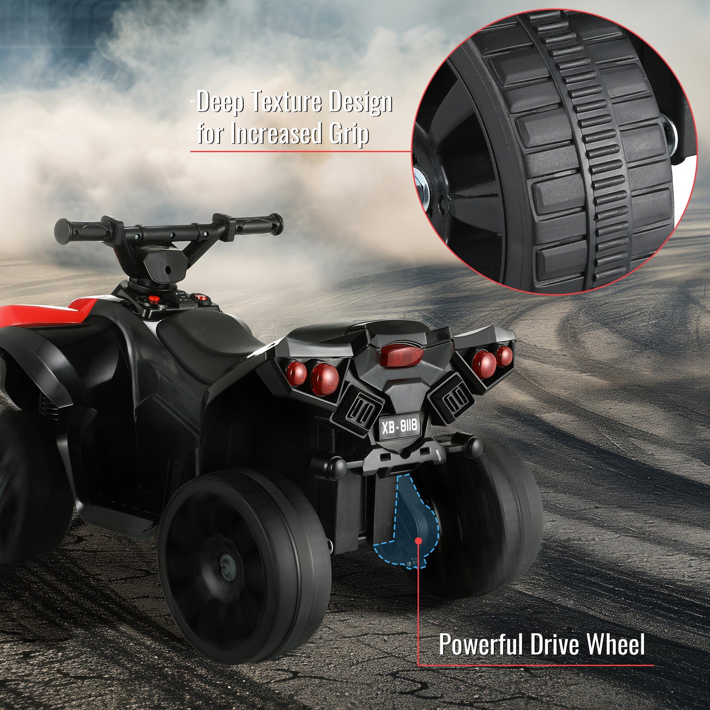 LAZY BUDDY 6V Battery Powered Kids Ride On ATV 4-Wheeler Quad w/ Music & LED Headlight