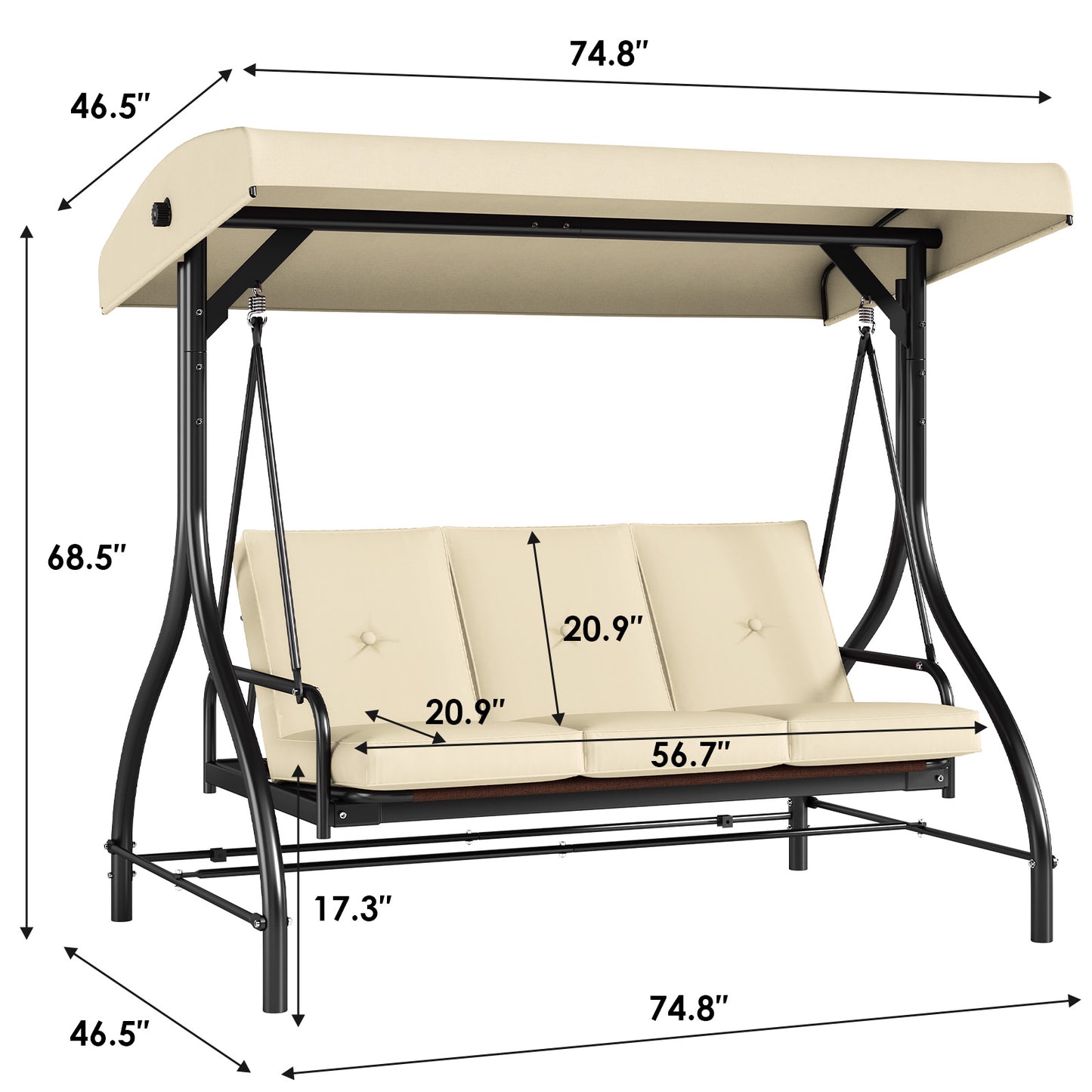 LAZY BUDDY Patio Swing Chair 3-Seat Converting Swing Glider Hammock for Garden, Backyard, Black, Burgundy