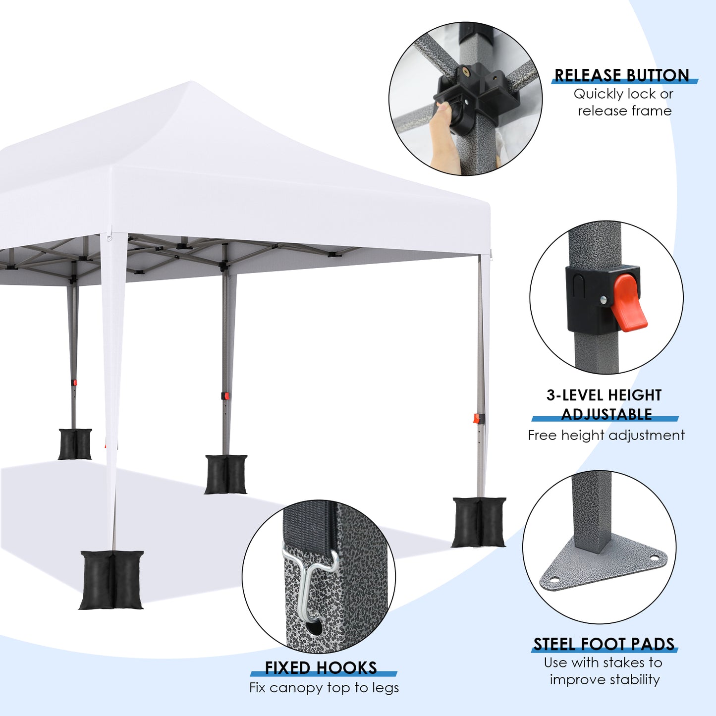 LAZY BUDDY 10' x 20' Ez Pop up Canopy Tent, Portable Commercial Folding Instant Shelter, Heavy Duty Canopy Gazebo Tent for Outdoor, White