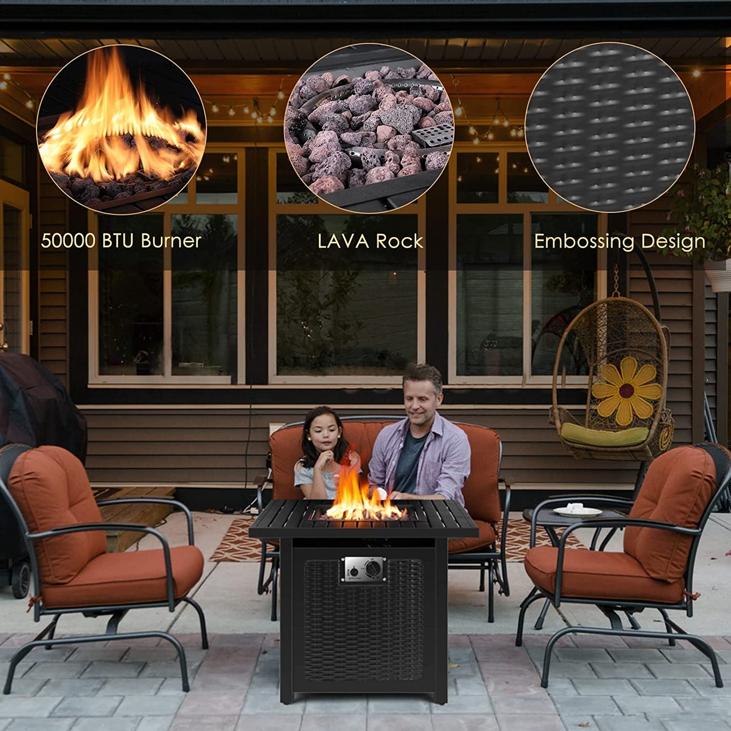 GARTIO 30" Square 50000 BTU Propane Fire Pit Table with Lava Rocks for Outdoor Patio Yard