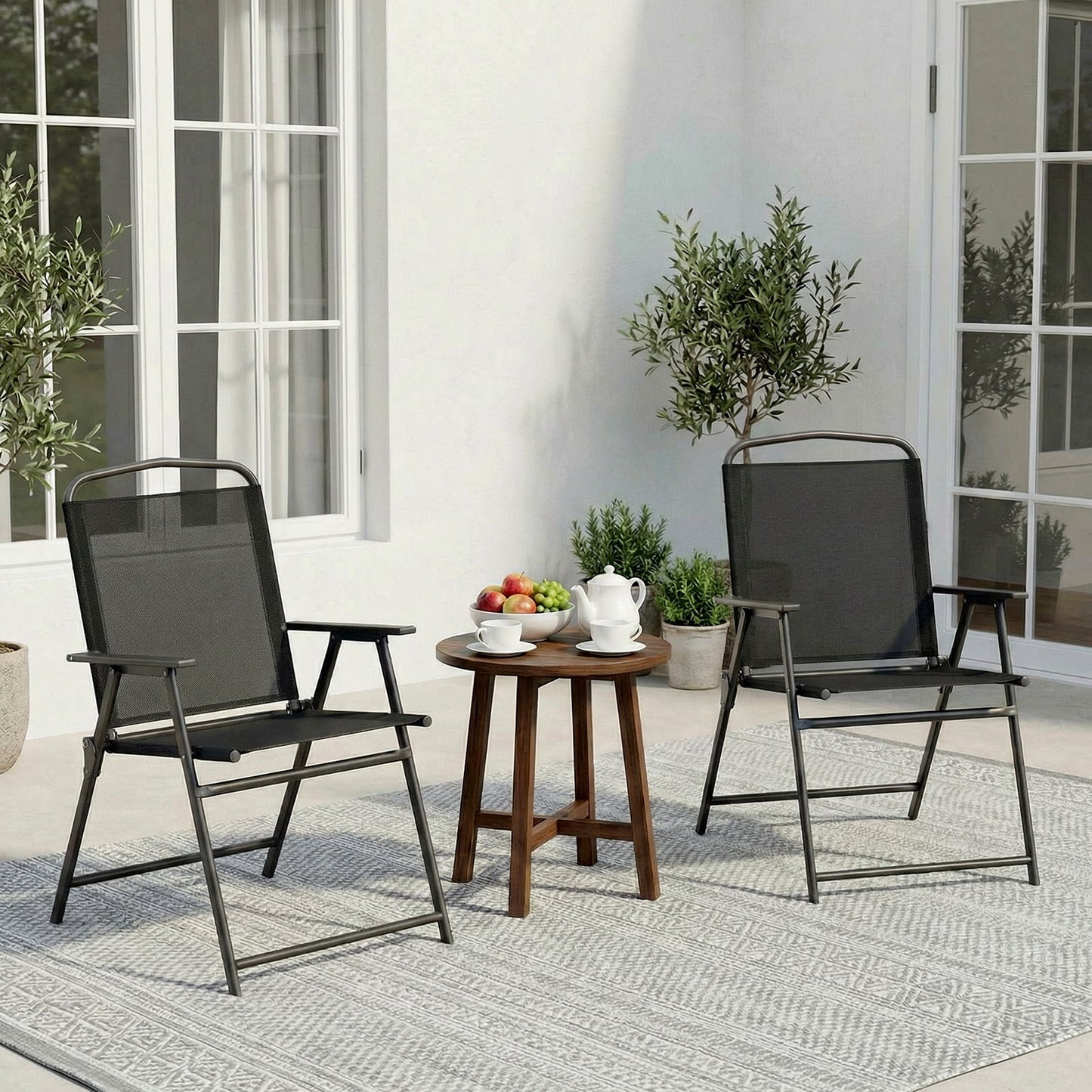 LAZY BUDDY Folding Patio Chairs Set of 2/4, Outdoor Dining Chairs with Armrests, Breathable Textilene & Steel Frame for Lawn, Garden, Yard or Poolside