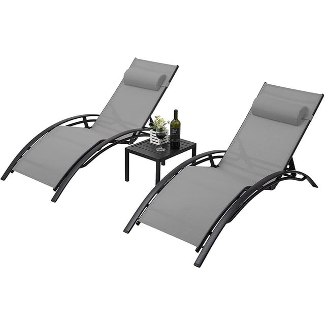 LAZY BUDDY Outdoor Chaise Lounge Chairs, 2pcs Aluminum Pool Reclining Chair with Side Table, Adjustable, 330lbs